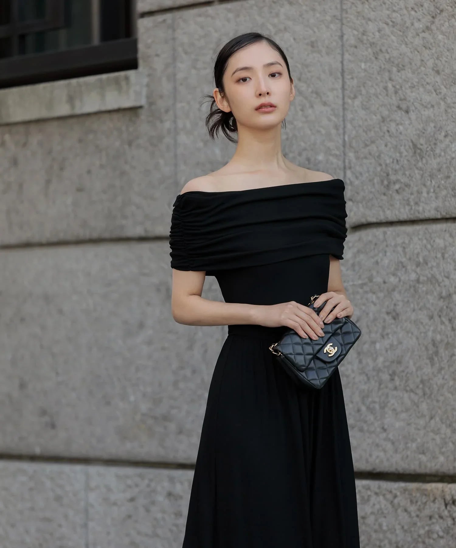 【当日発送】アームカバーオフショルダーリブニットワンピース