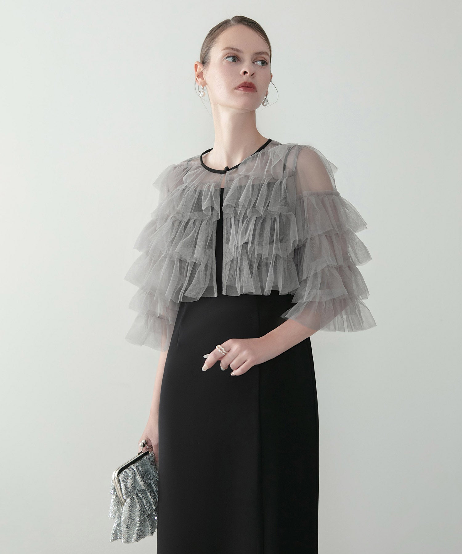 【当日発送】ティアードチュールボレロ フリルIラインワンピースドレス