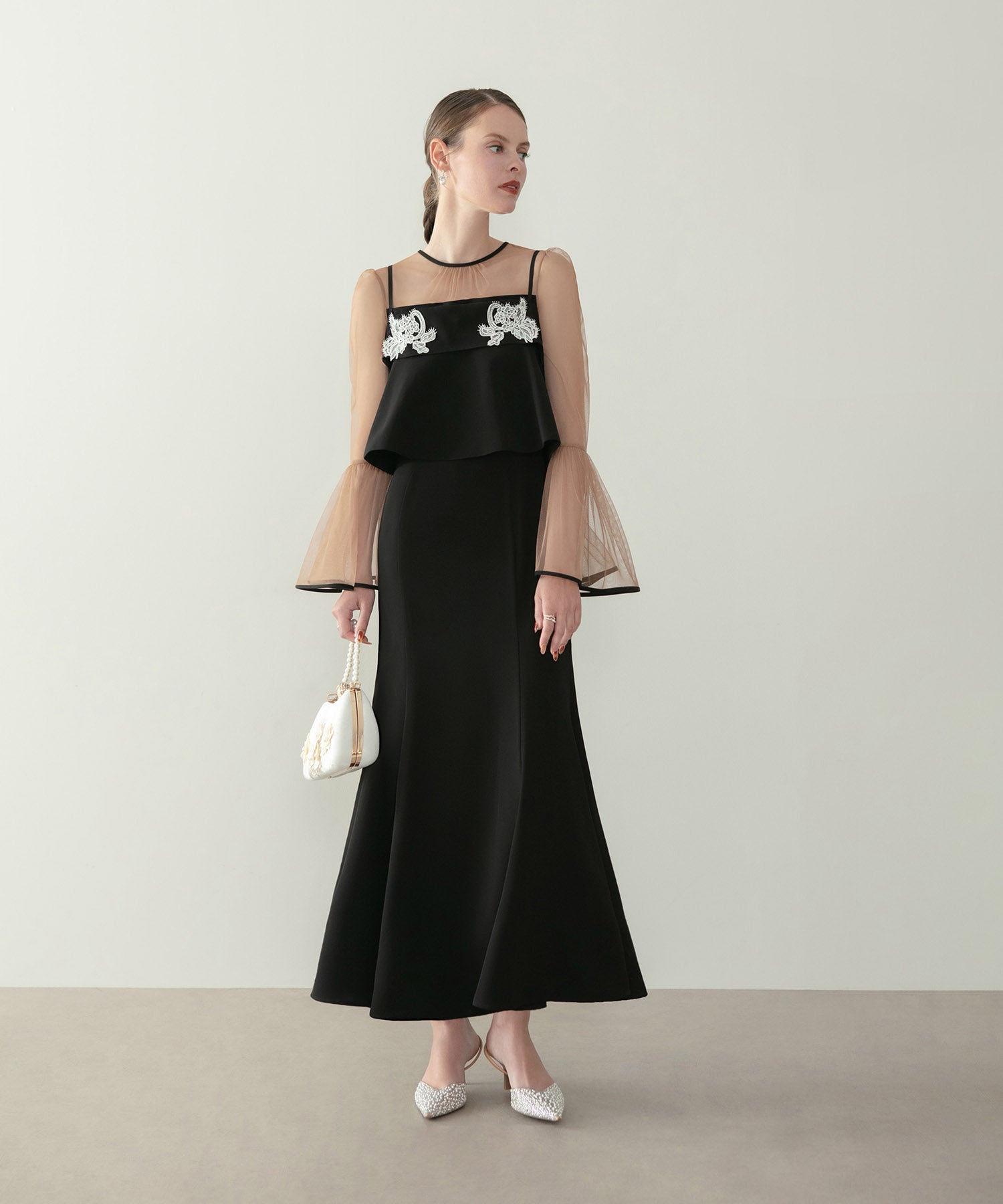 【当日発送】シアーブラウスエンブロイダリービスチェマーメイドワンピースドレス