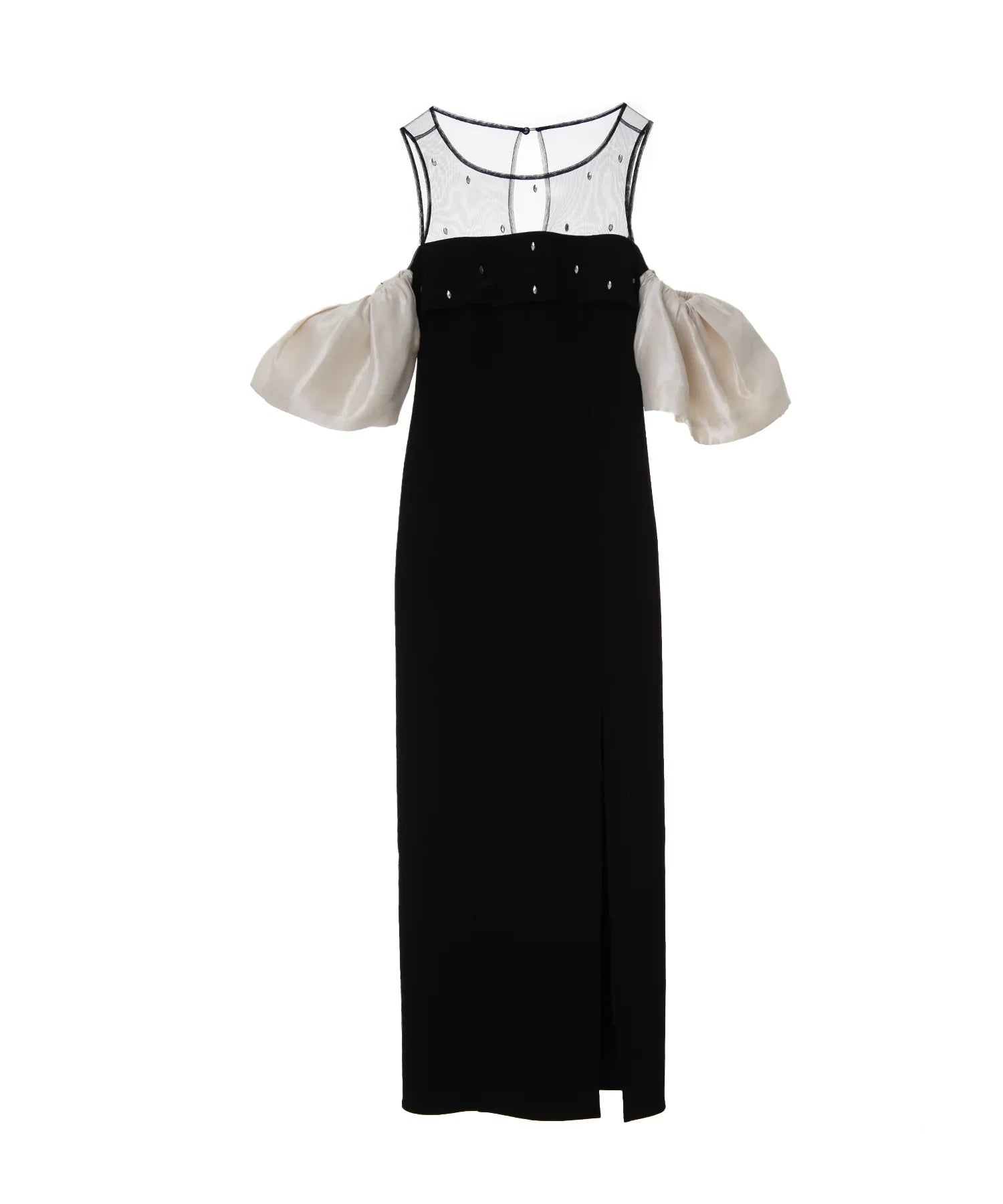 【LEJA LUXE】2WAY front sheer bejeweled I-line dress