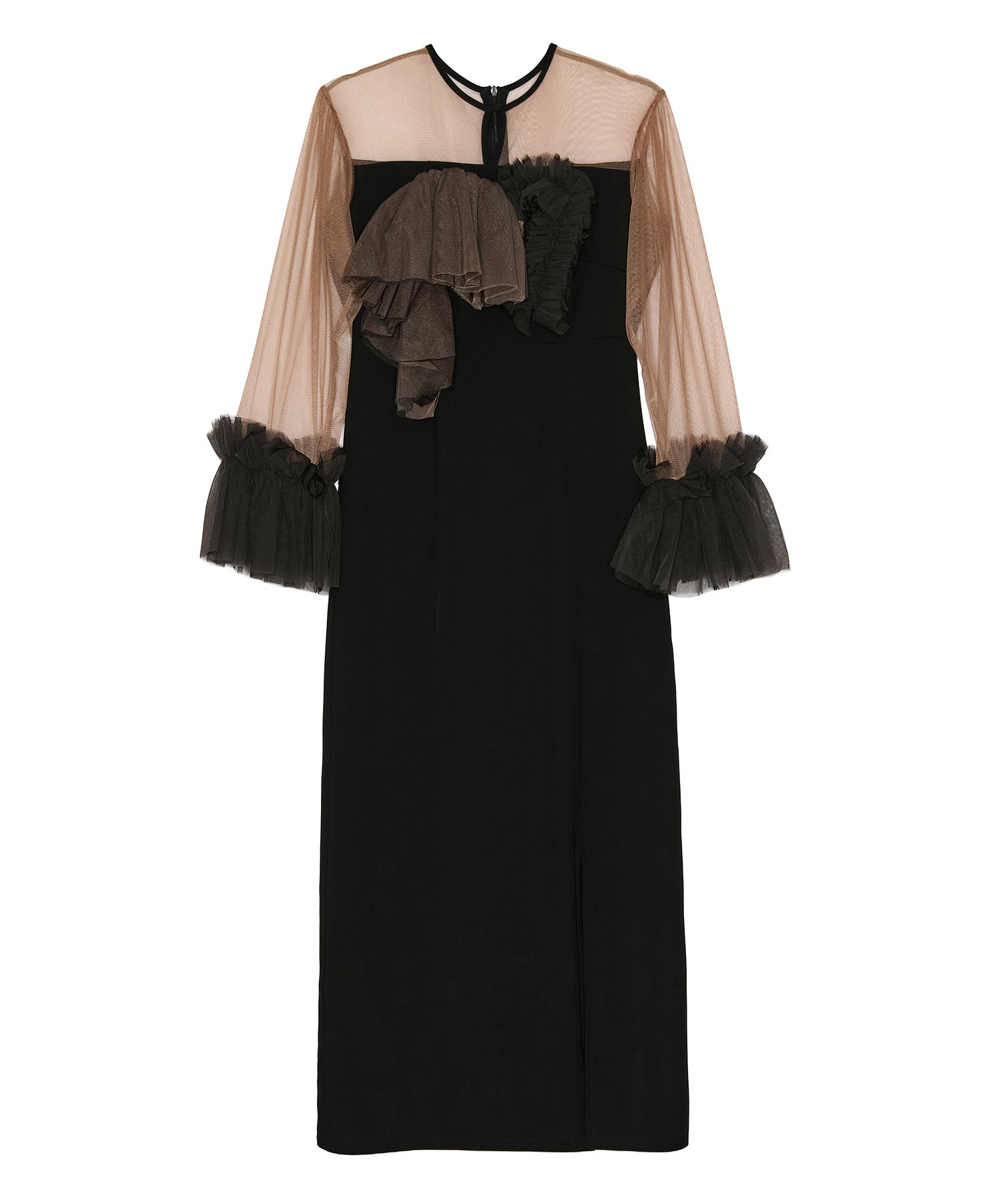 【当日発送】チュールフリルスリーブIラインワンピースドレス