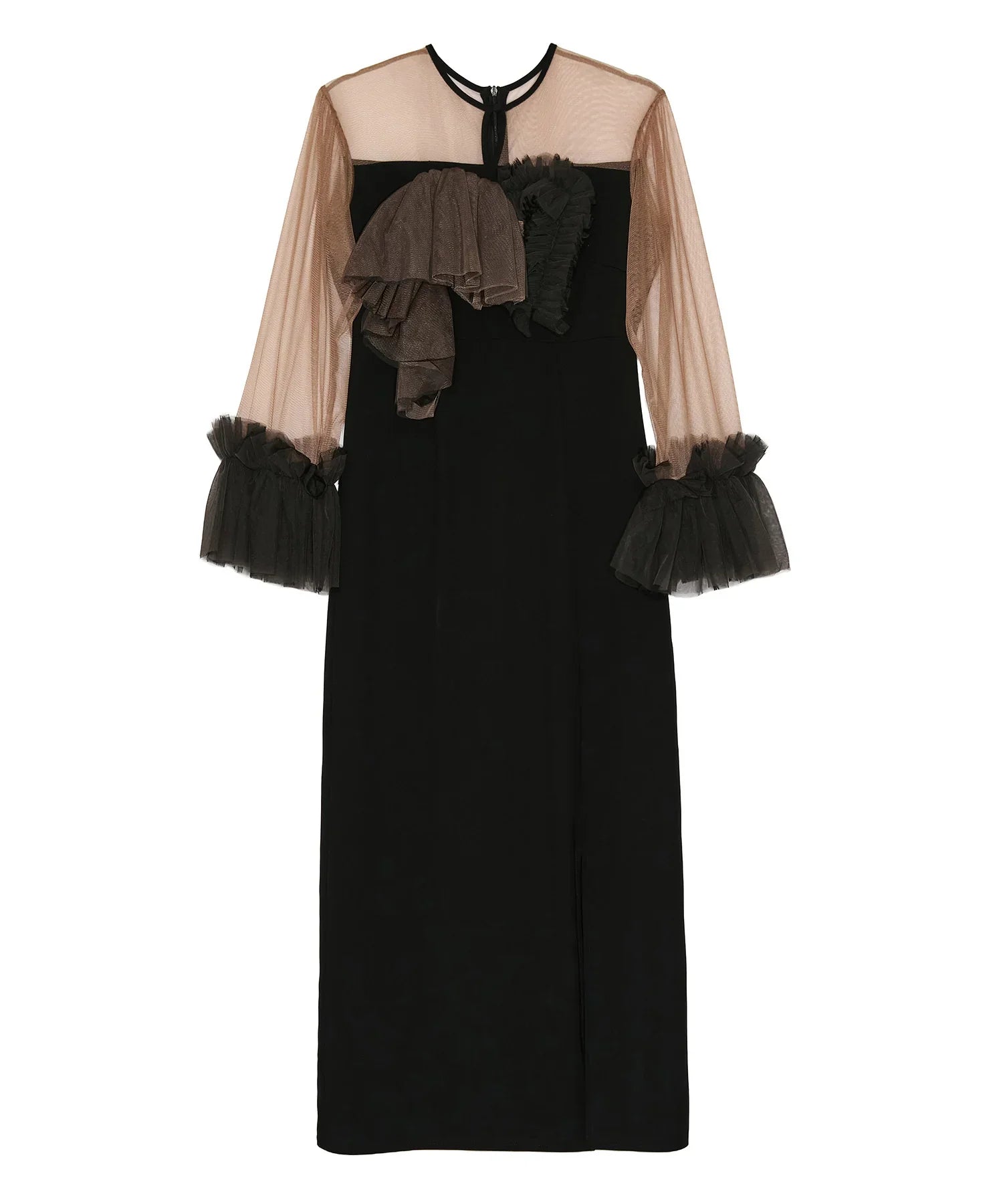 【当日発送】チュールフリルスリーブIラインワンピースドレス