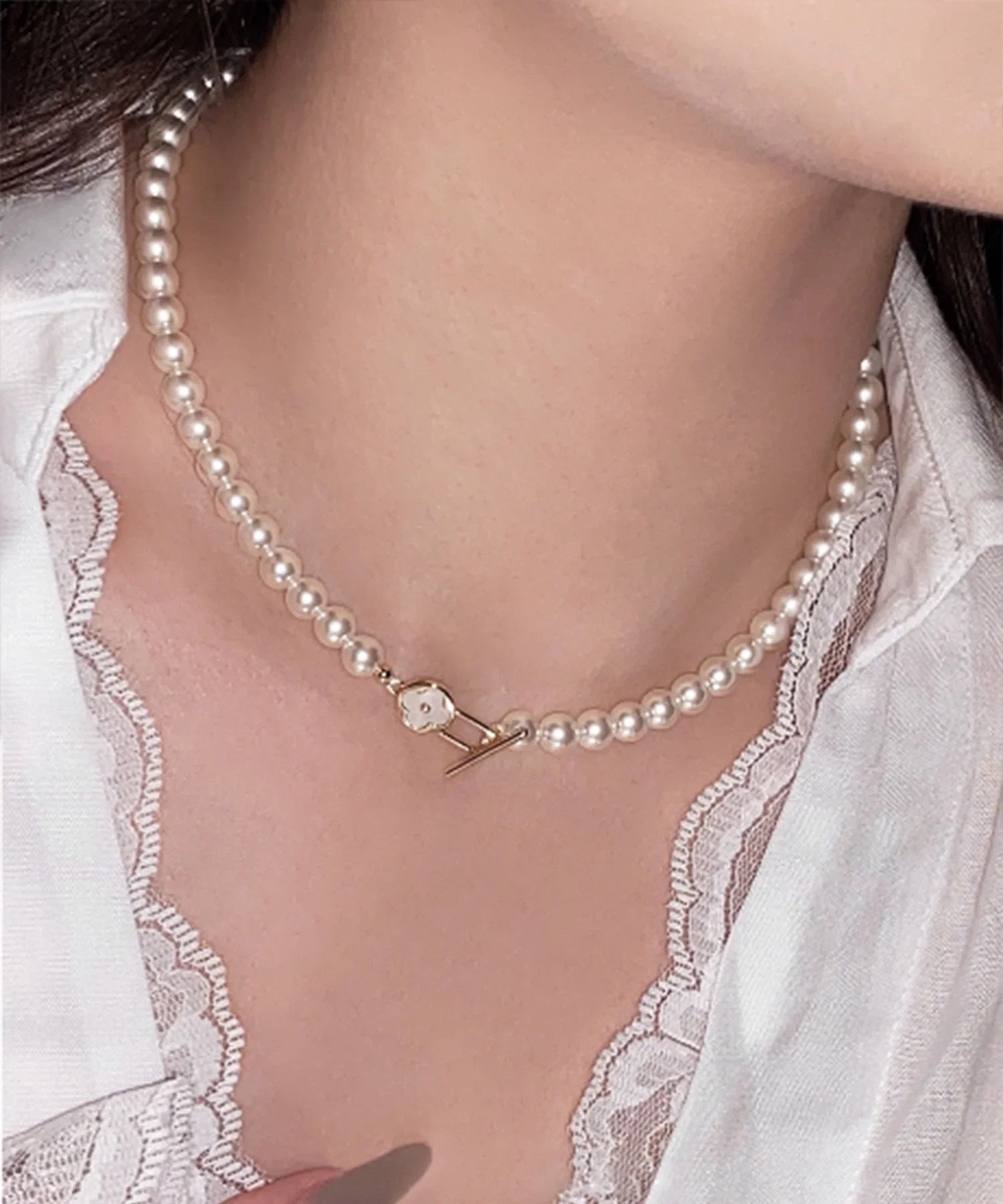 【当日発送】エレガントフラワーパールネックレス