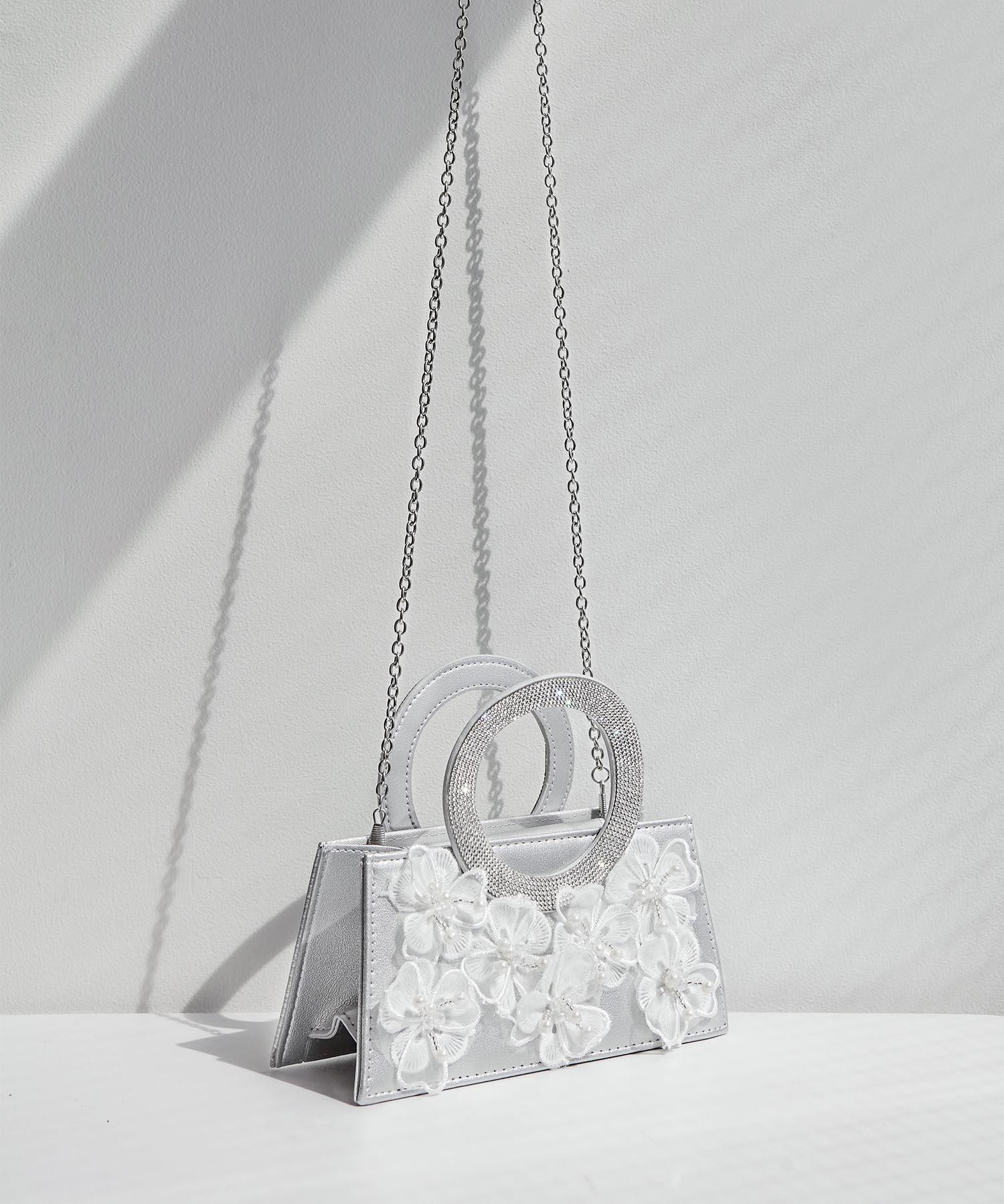 【一部当日発送】フラワービジューラウンドハンドル2wayバッグ