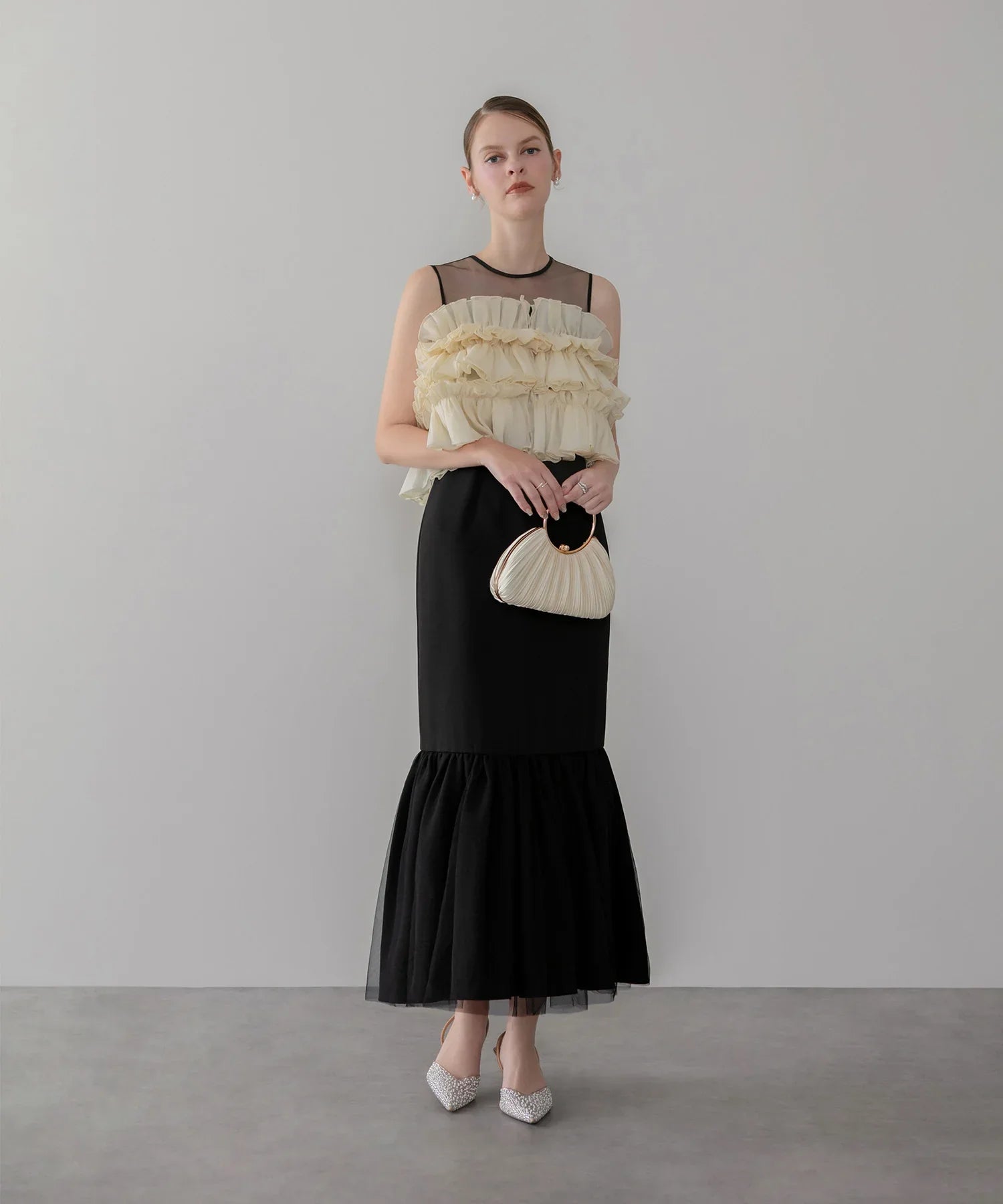 【当日発送】3WAYアシンメトリーチュールフリルワンピースドレス