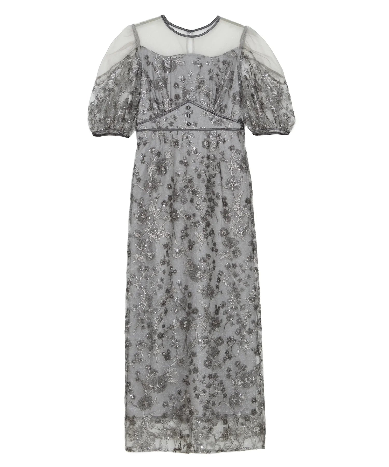 【一部当日発送】フラワーディテールパフスリーブIラインワンピースドレス