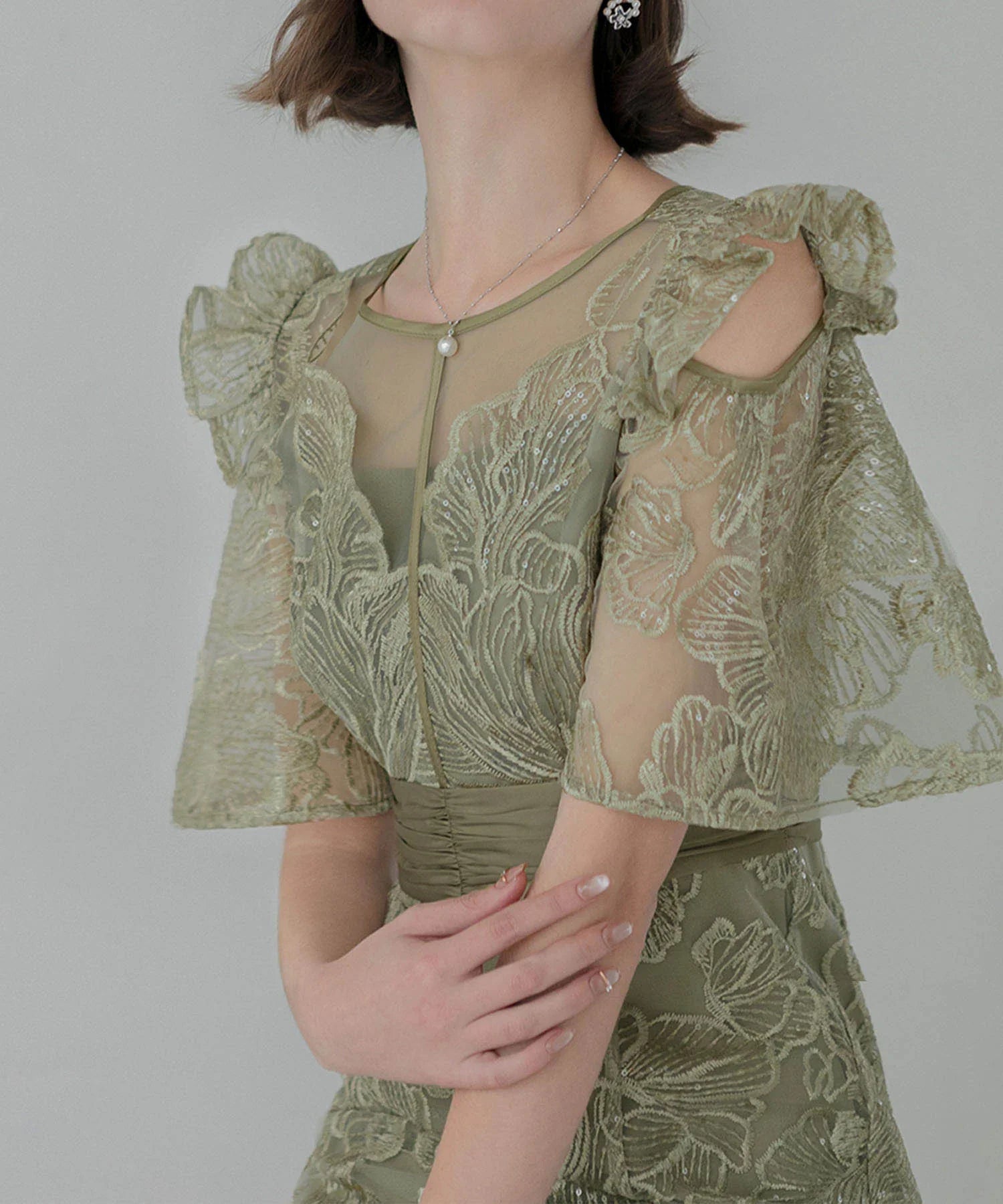 【当日発送】フラワーレースシアーフリルマーメイドワンピースドレス