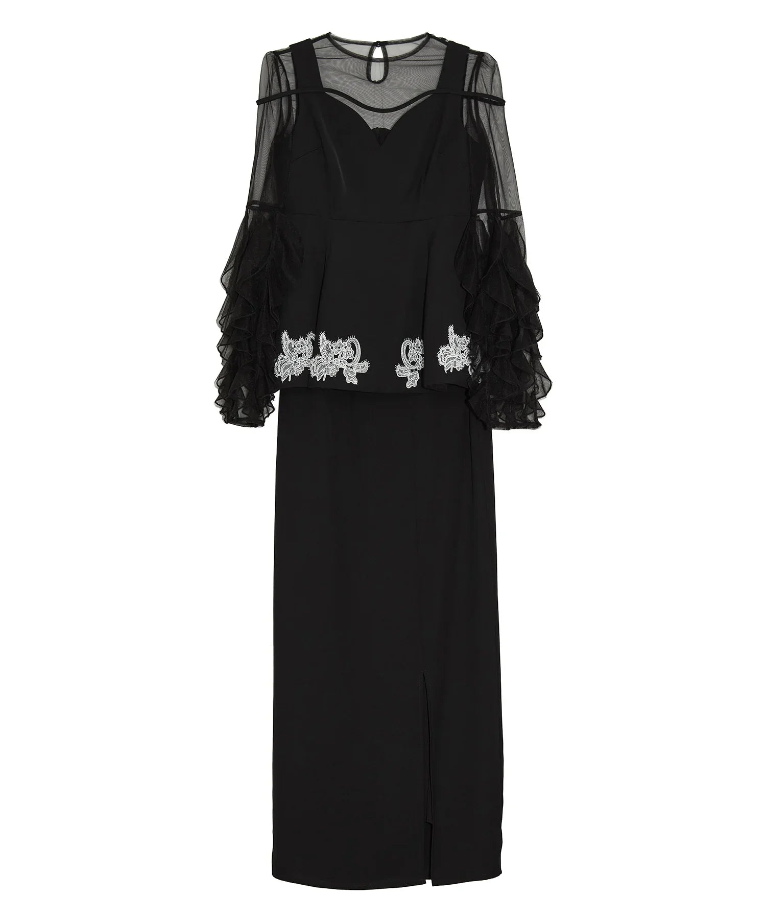 【当日発送】シアースリーブフリルペプラムタイトスカートセットアップドレス