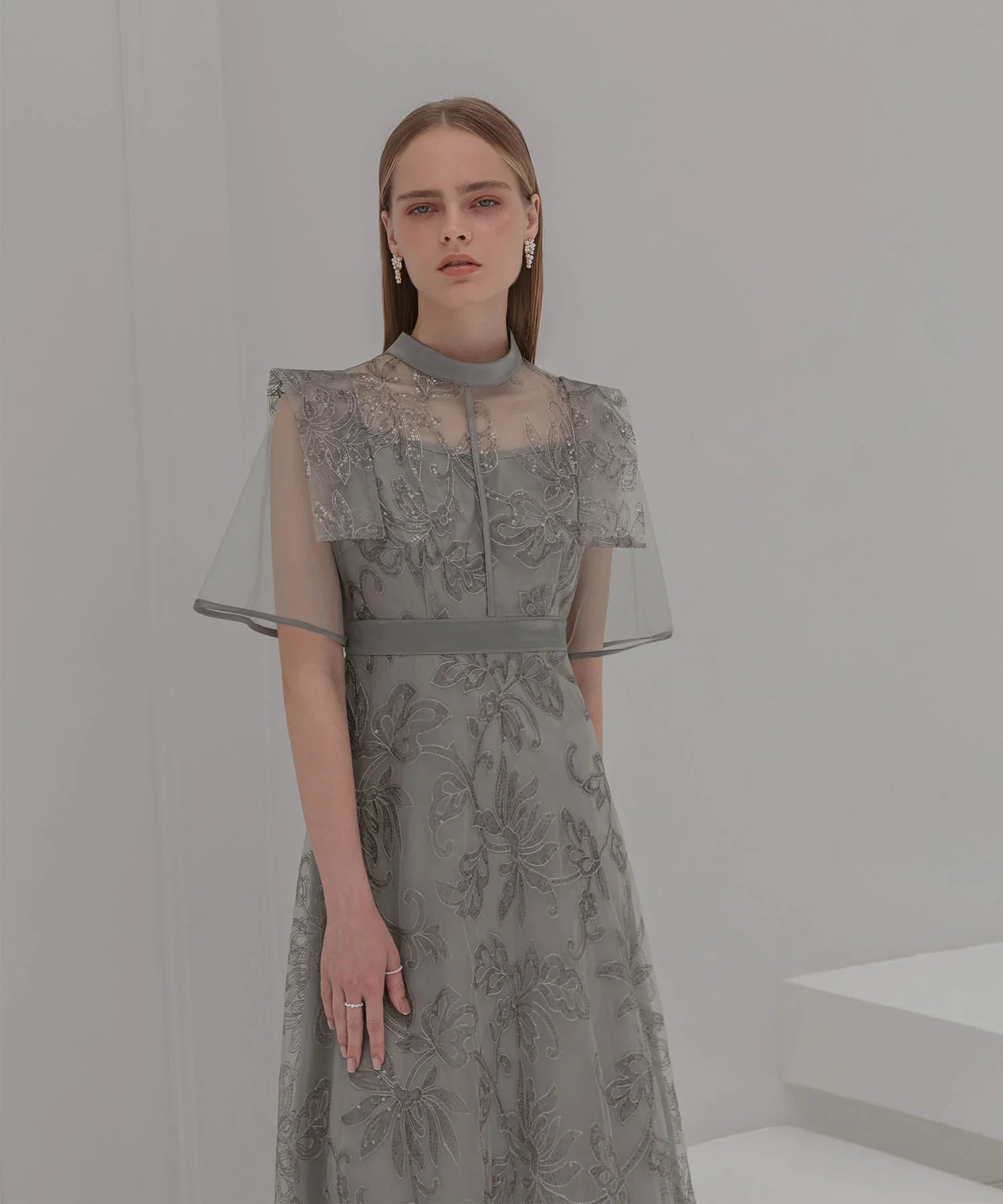 【一部当日発送】フラップデザインフラワースパンコールAラインワンピースドレス