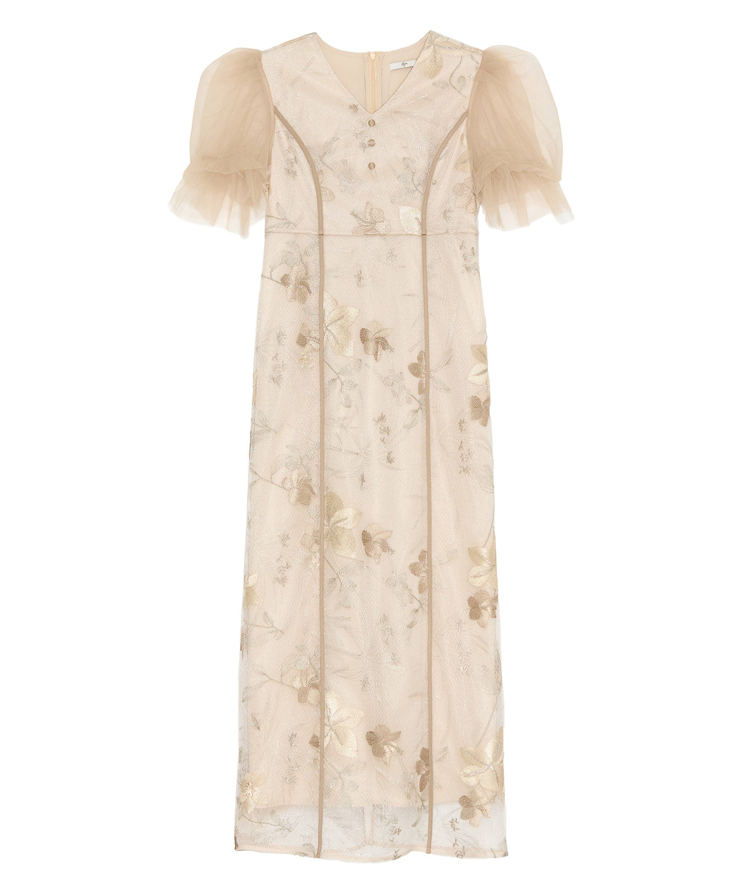【当日発送】フラワーチュールパフスリーブIラインワンピースドレス