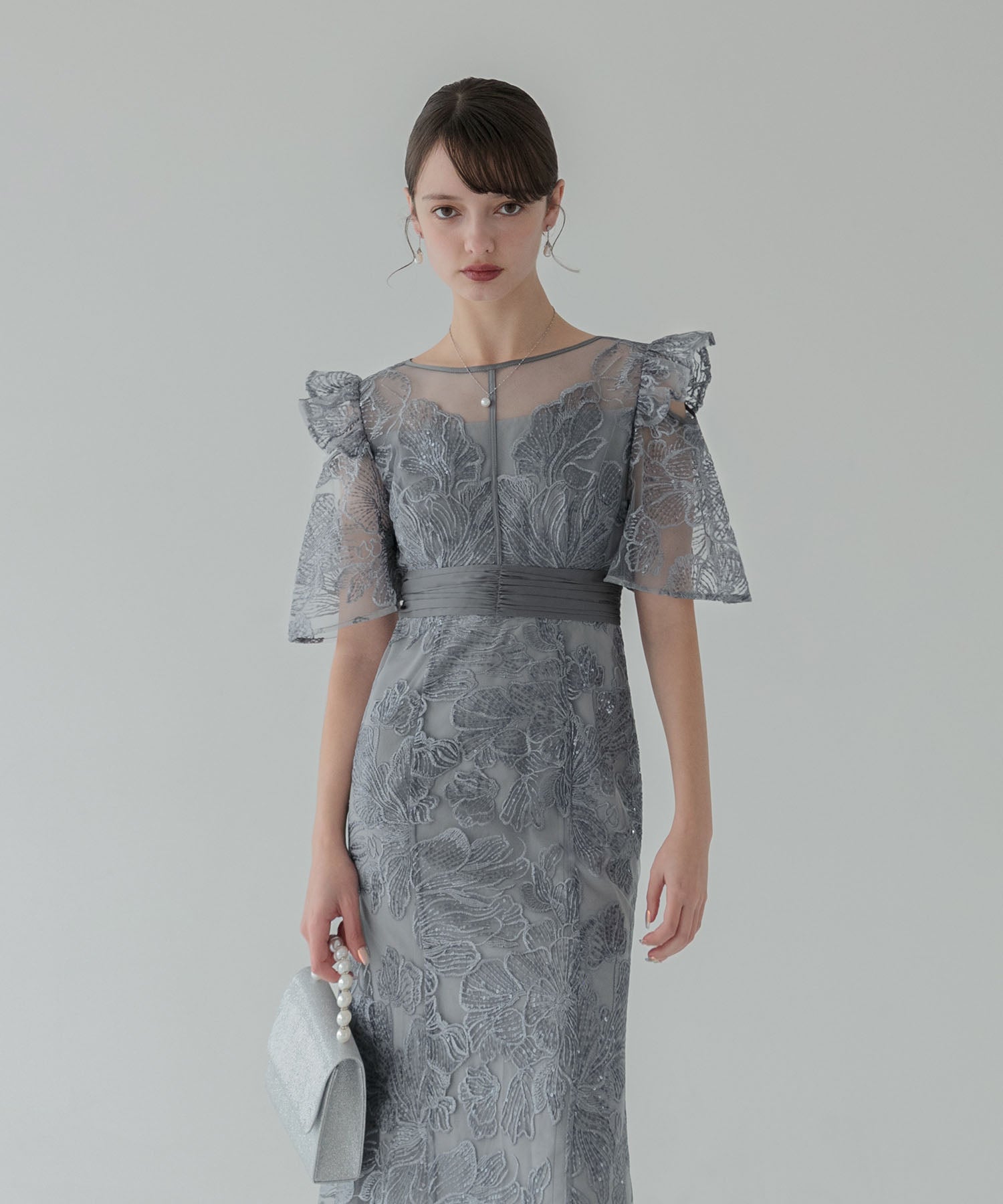 【当日発送】フラワーレースシアーフリルマーメイドワンピースドレス