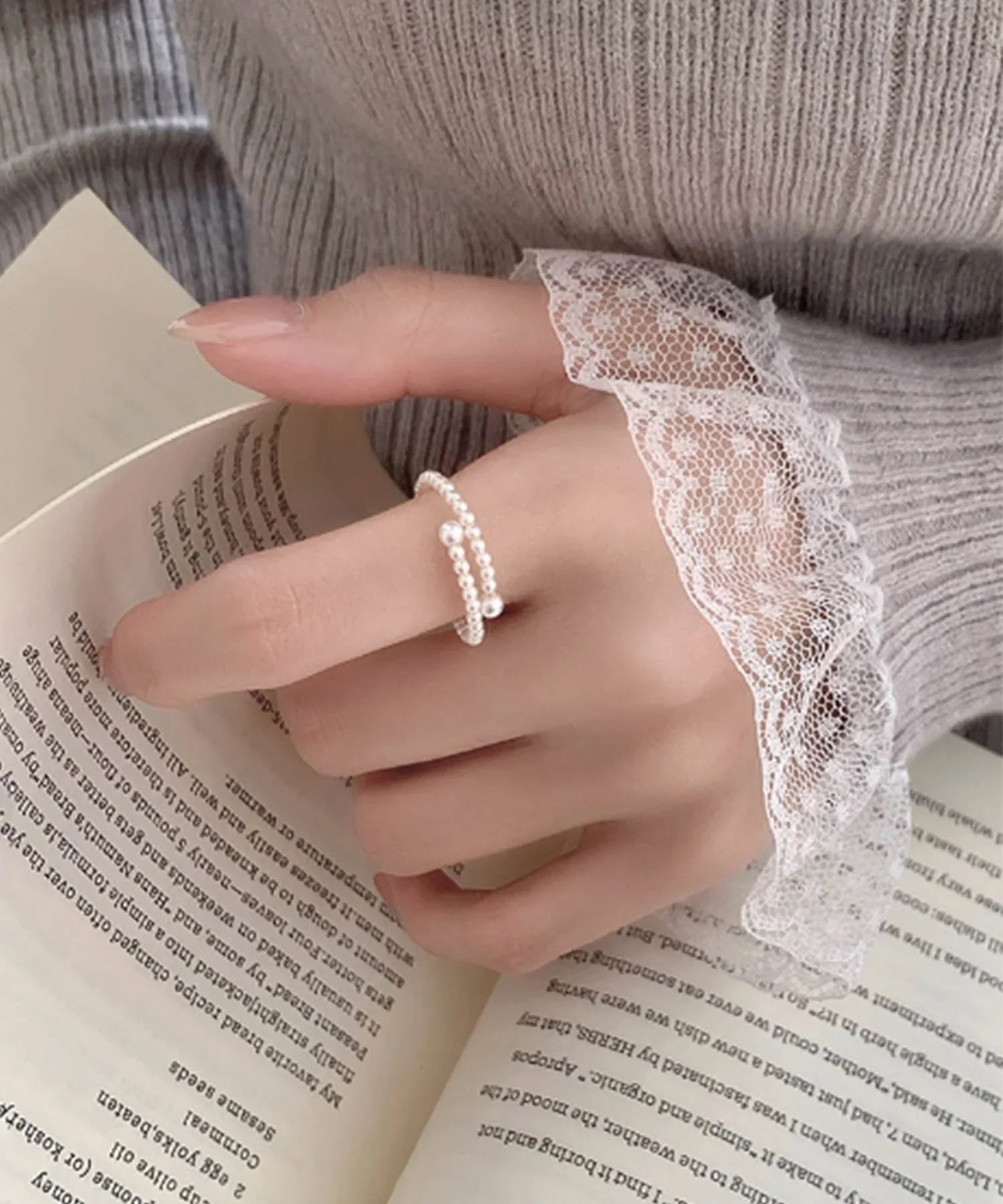 【当日発送】パールダブルラインデザインリング