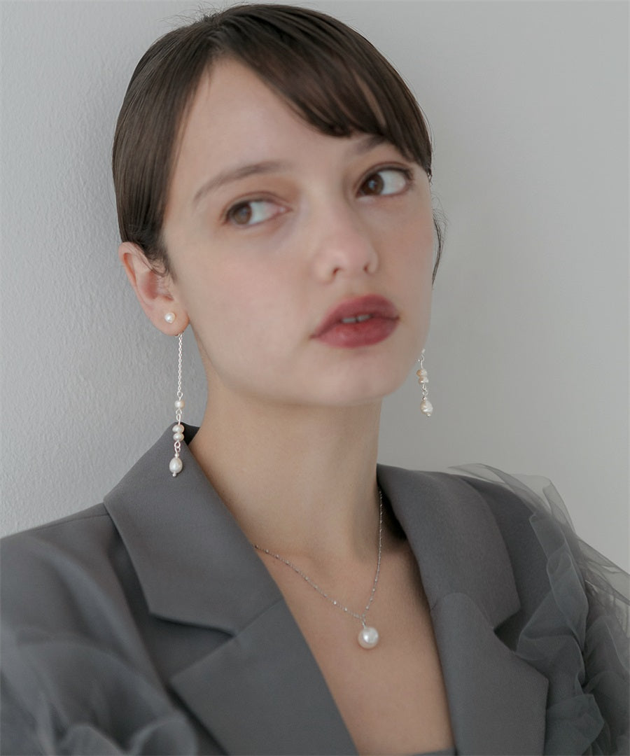 【当日発送】ナチュラルパールチェーンロングピアス