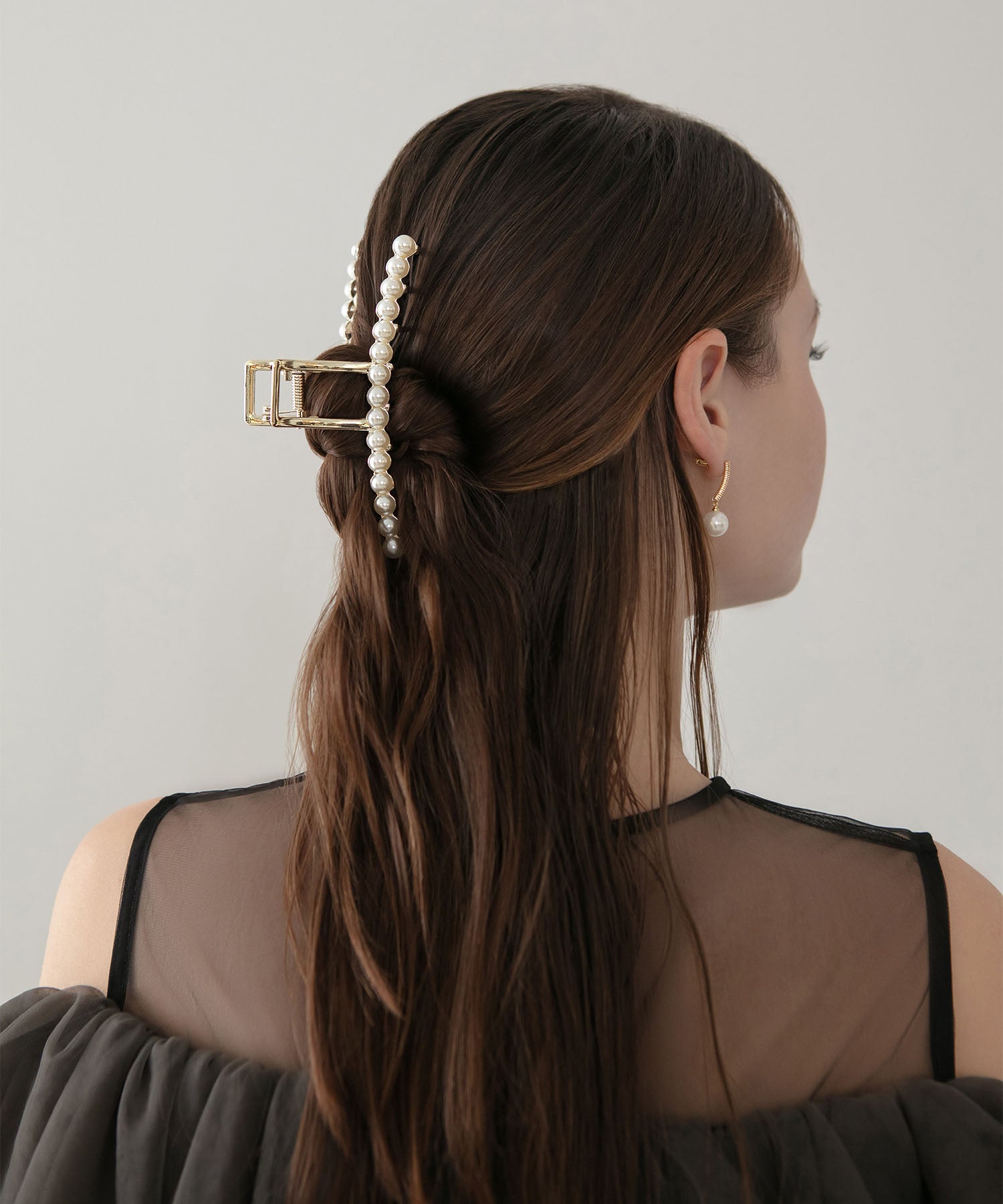 【当日発送】パールライン メタルロングヘアクリップ