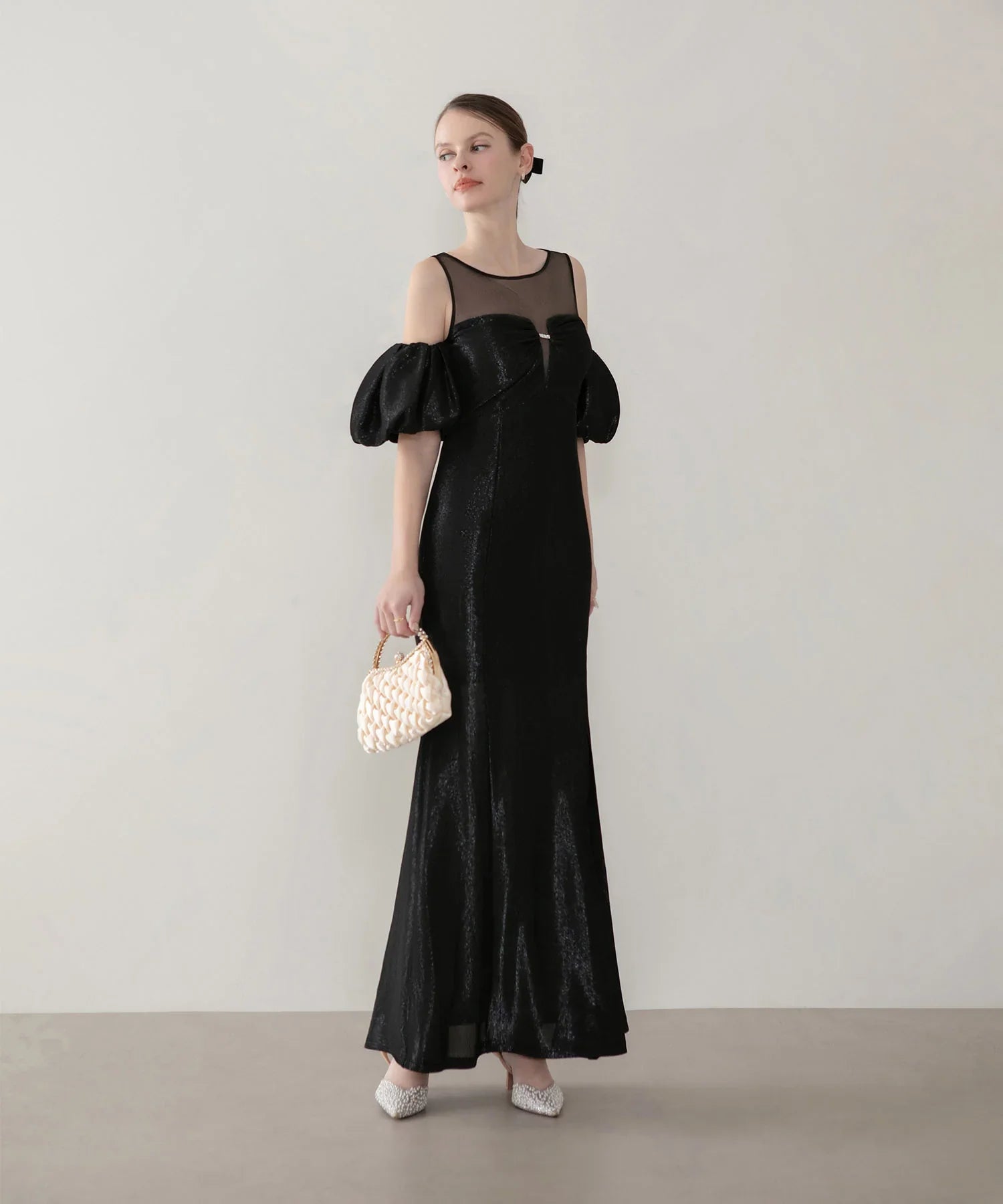 【LEJA LUXE】ラメシャイニーシアーデコルテマーメイドドレス