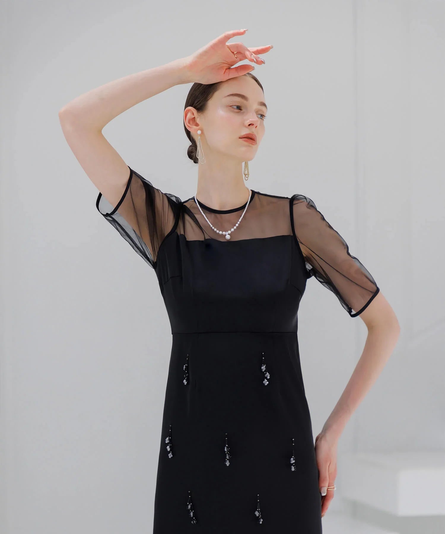 【SOLD OUT】2WAYシアーレイヤードビスチェIラインワンピースドレス