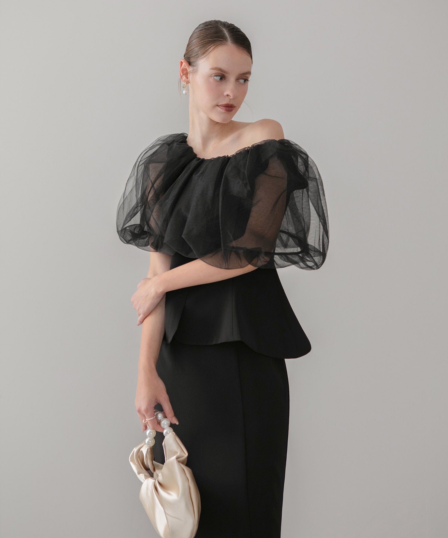 【当日発送】シアーチュールオフショルセットアップドレス