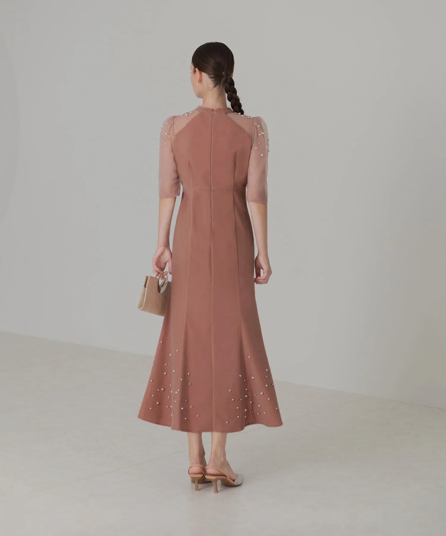 【当日発送】シアースリーブパールビジューベロアマーメイドワンピースドレス