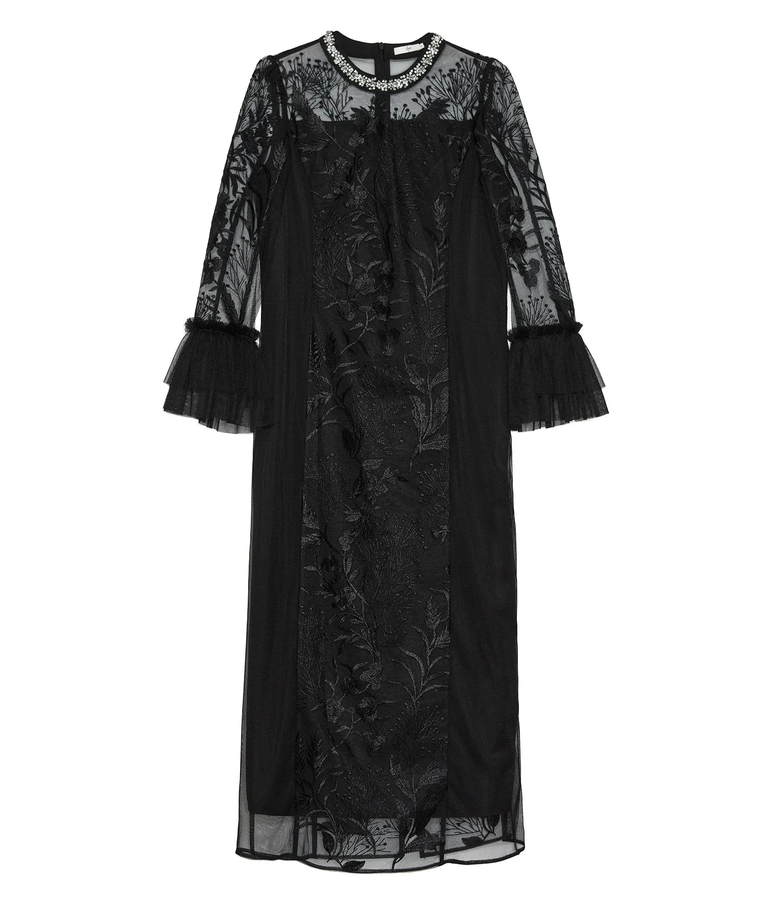 【当日発送】フラワーレースジュエルカラーIラインワンピースドレス