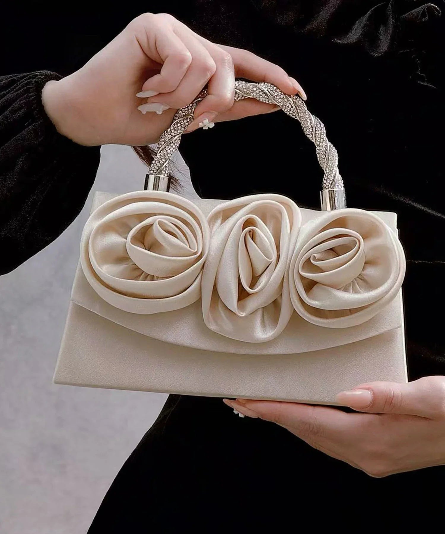 【予約商品】2WAYローズフラワー ツイストストーンハンドルバッグ