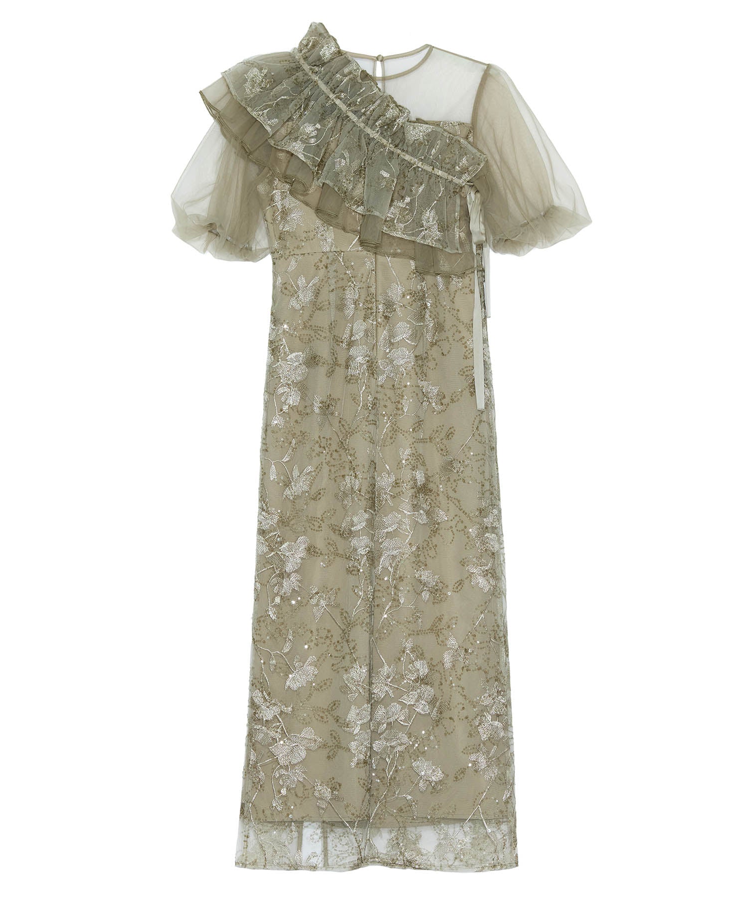 【一部当日発送】3WAYチュールラッフルフラワースパンコールIラインワンピースドレス