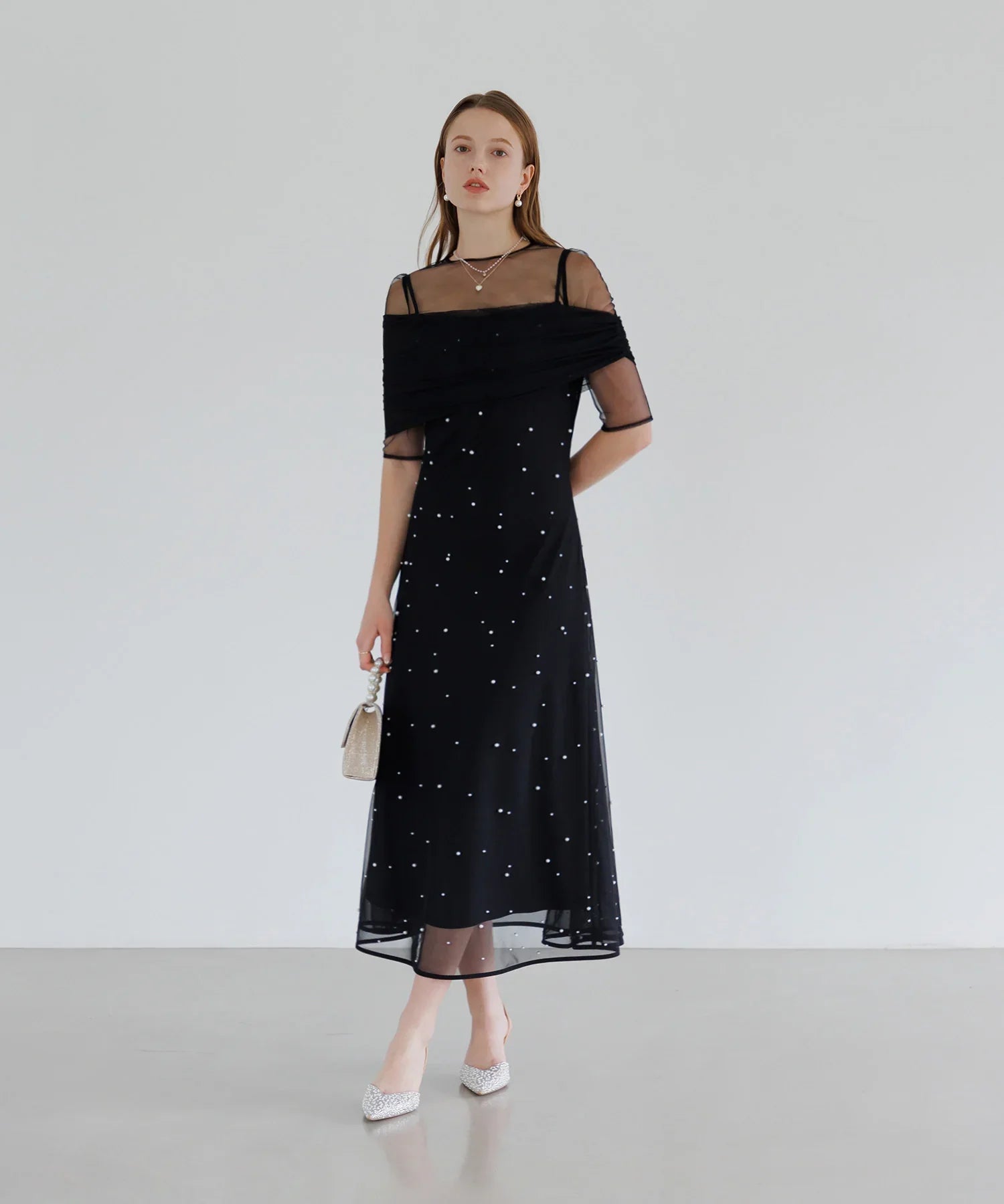 【一部当日発送】2WAYチュールトップスパールAラインワンピースドレス