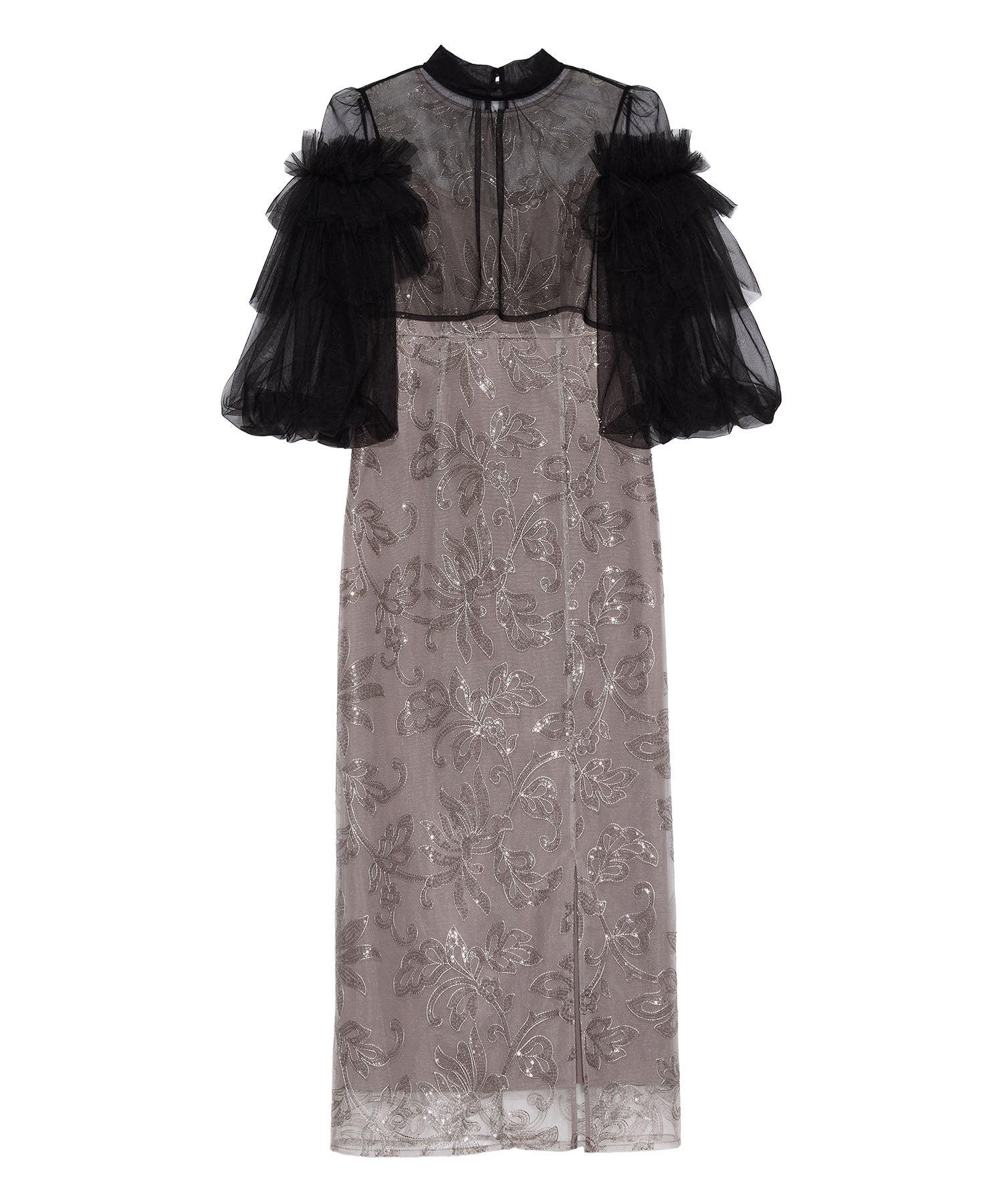 【当日発送】フリルチュールスパンコールフローラルIラインワンピースドレス