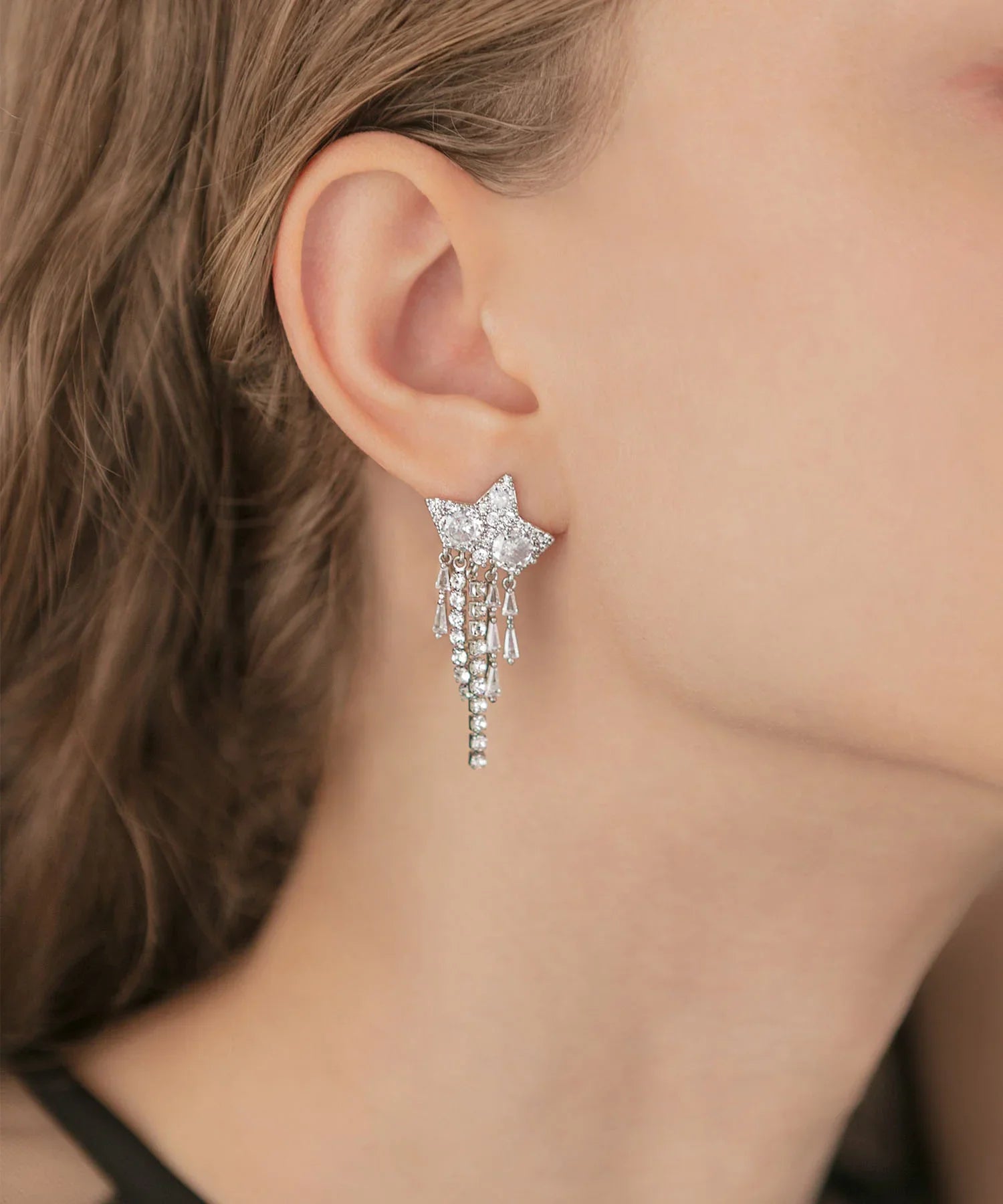 【当日発送】スタードロップビジューフリンジピアス