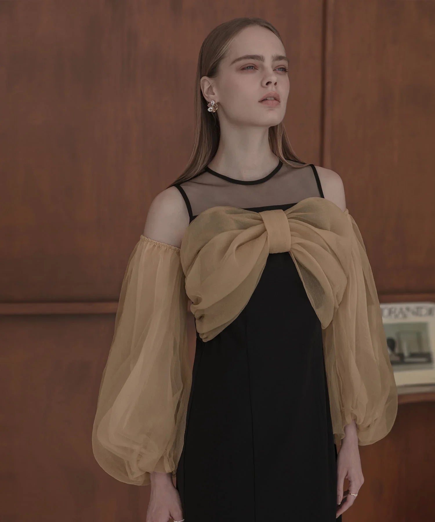 【当日発送】フロントリボンチュールIラインワンピースドレス