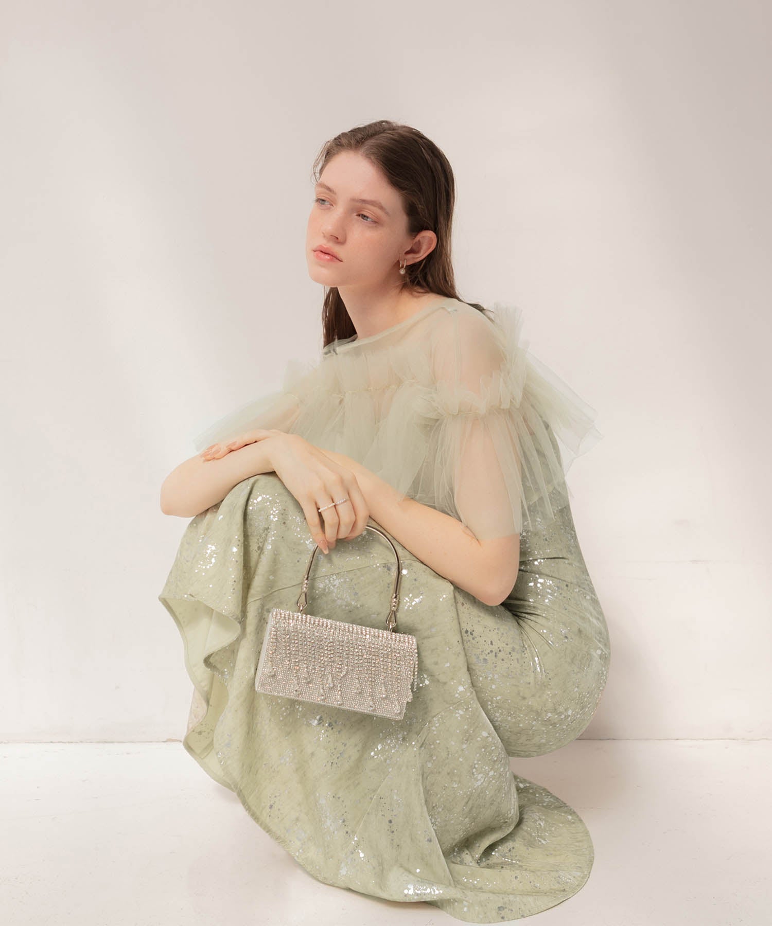 【当日発送】チュールフリルボレロペイントマーメイドワンピースドレス