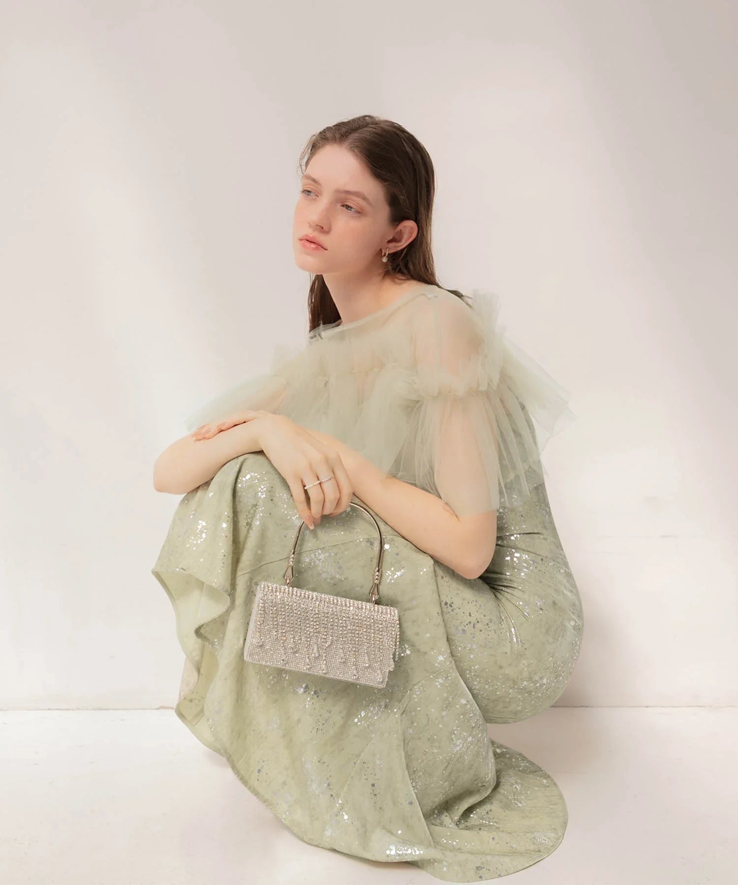 【当日発送】チュールフリルボレロペイントマーメイドワンピースドレス