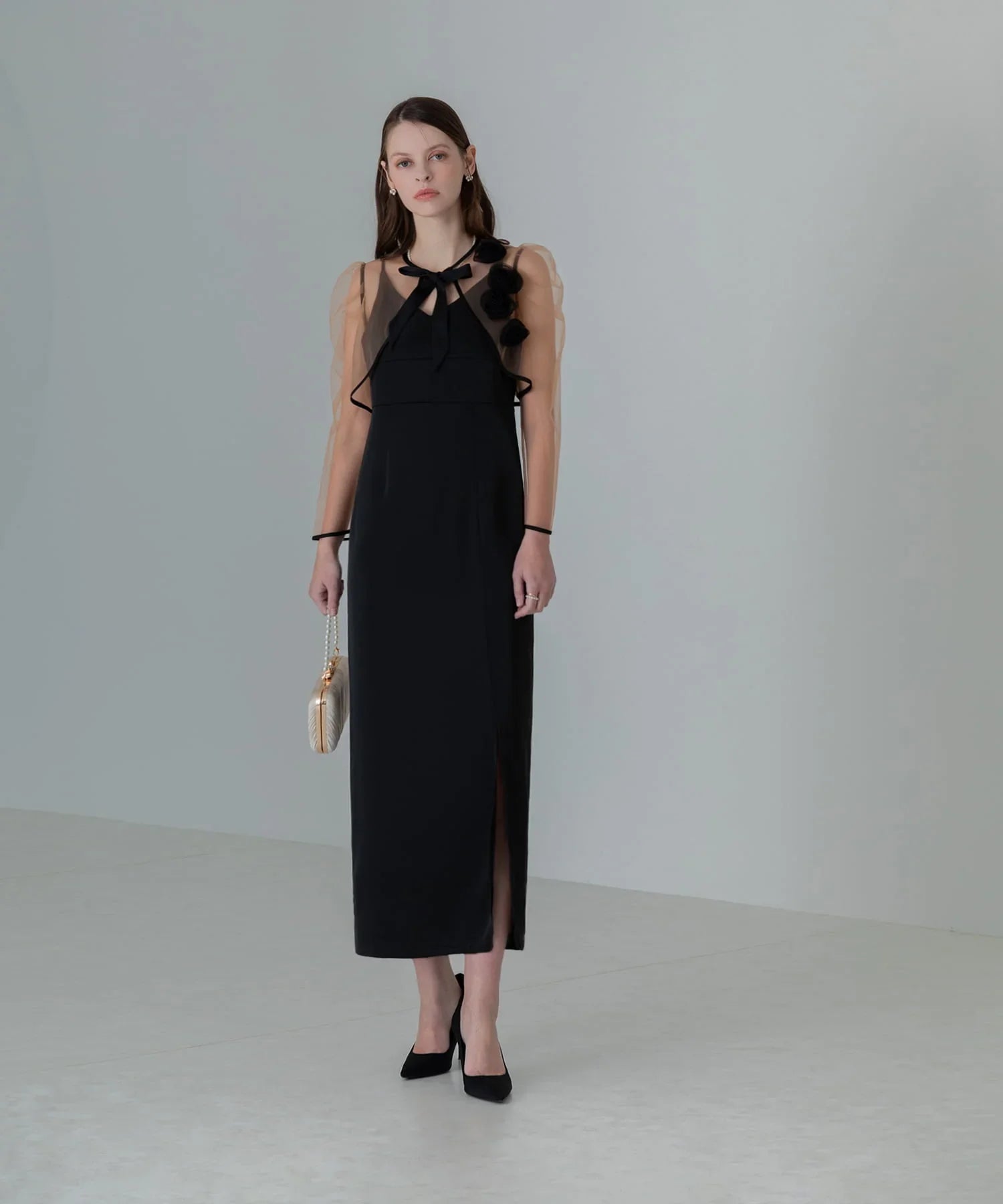 【当日発送】ローズボレロシアースリーブIラインワンピースドレス