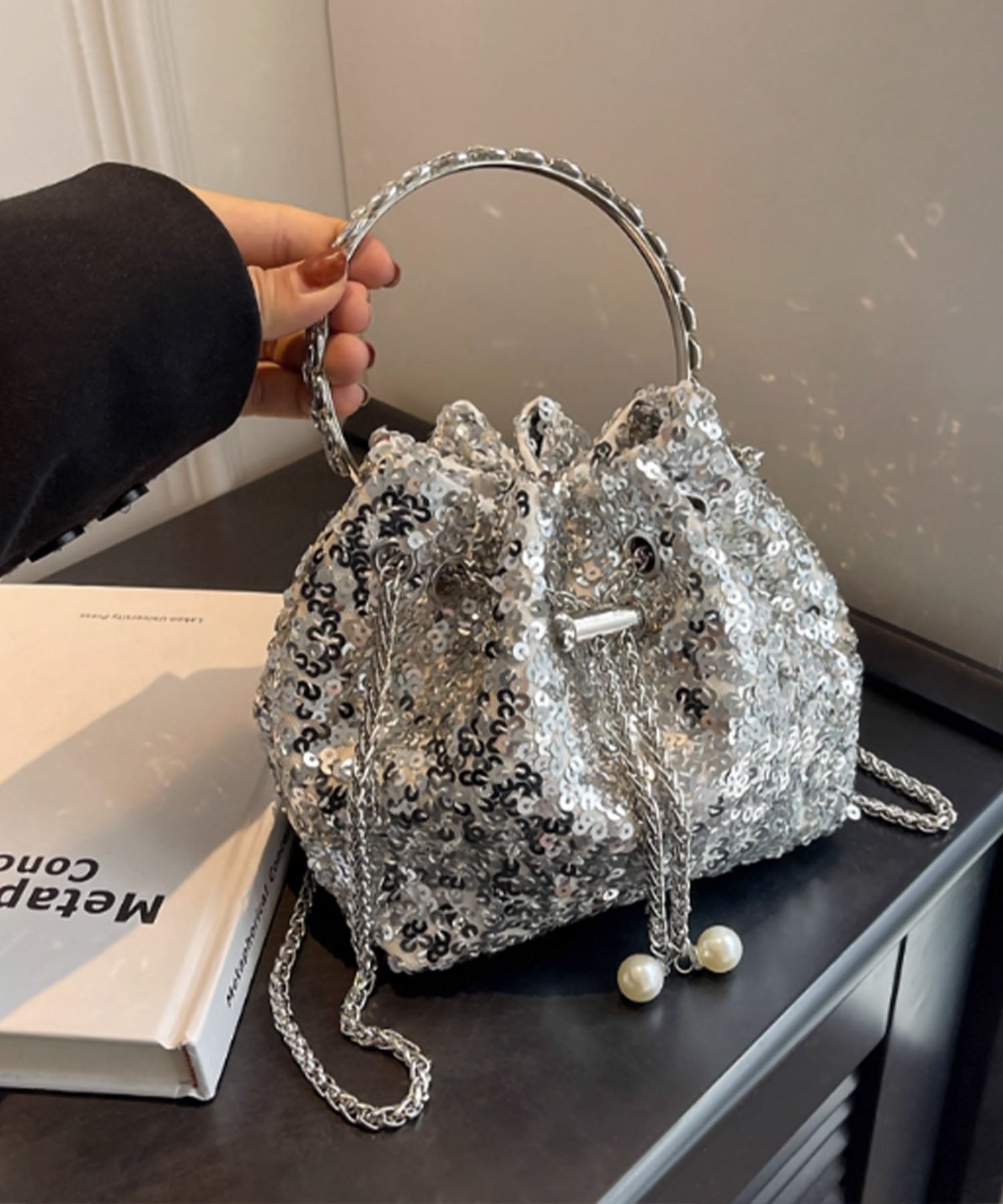 【当日発送】ビジューハンドルチェーンスパンコールバッグ