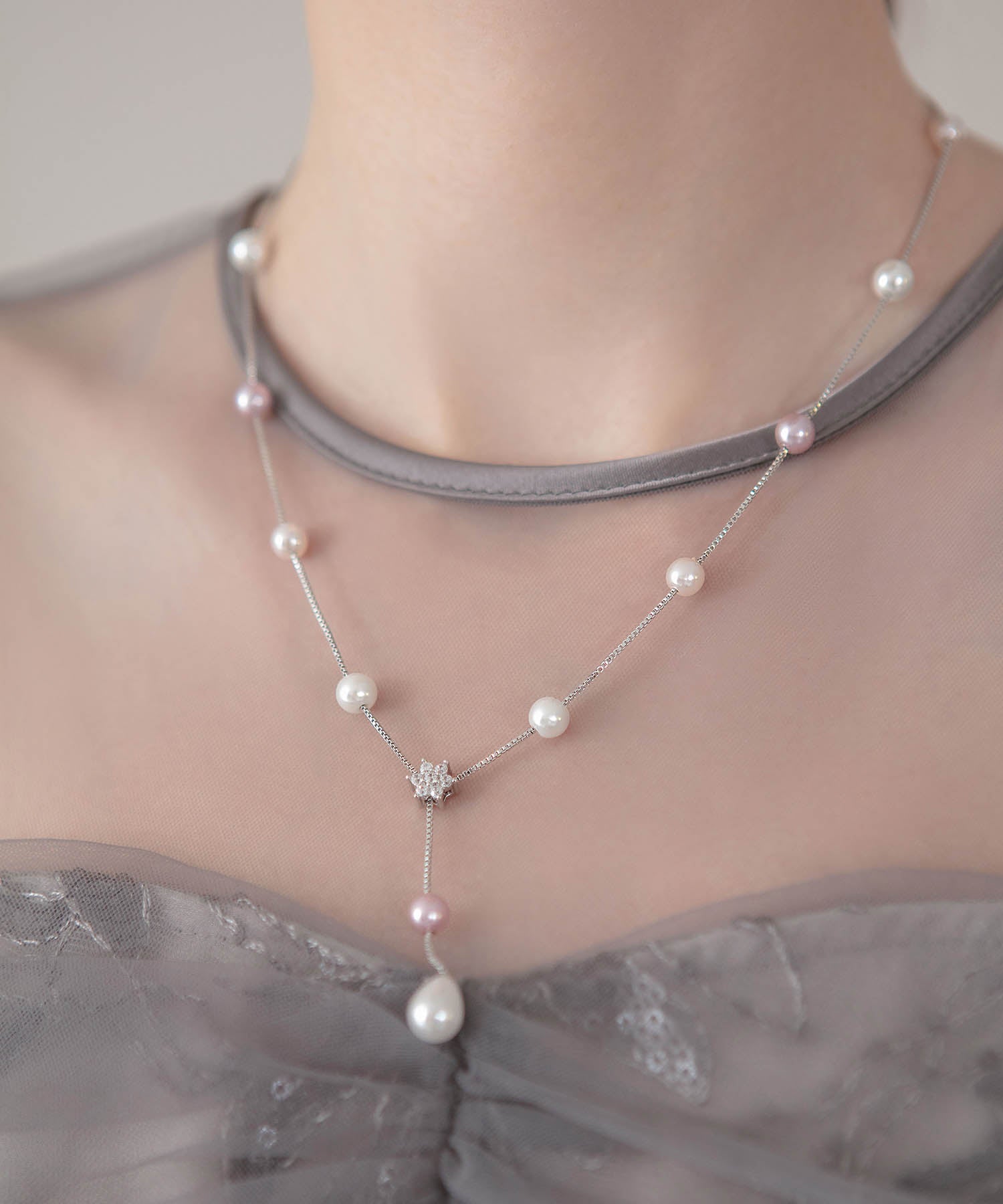 【COMING SOON】ミックスパールビジューモチーフネックレス