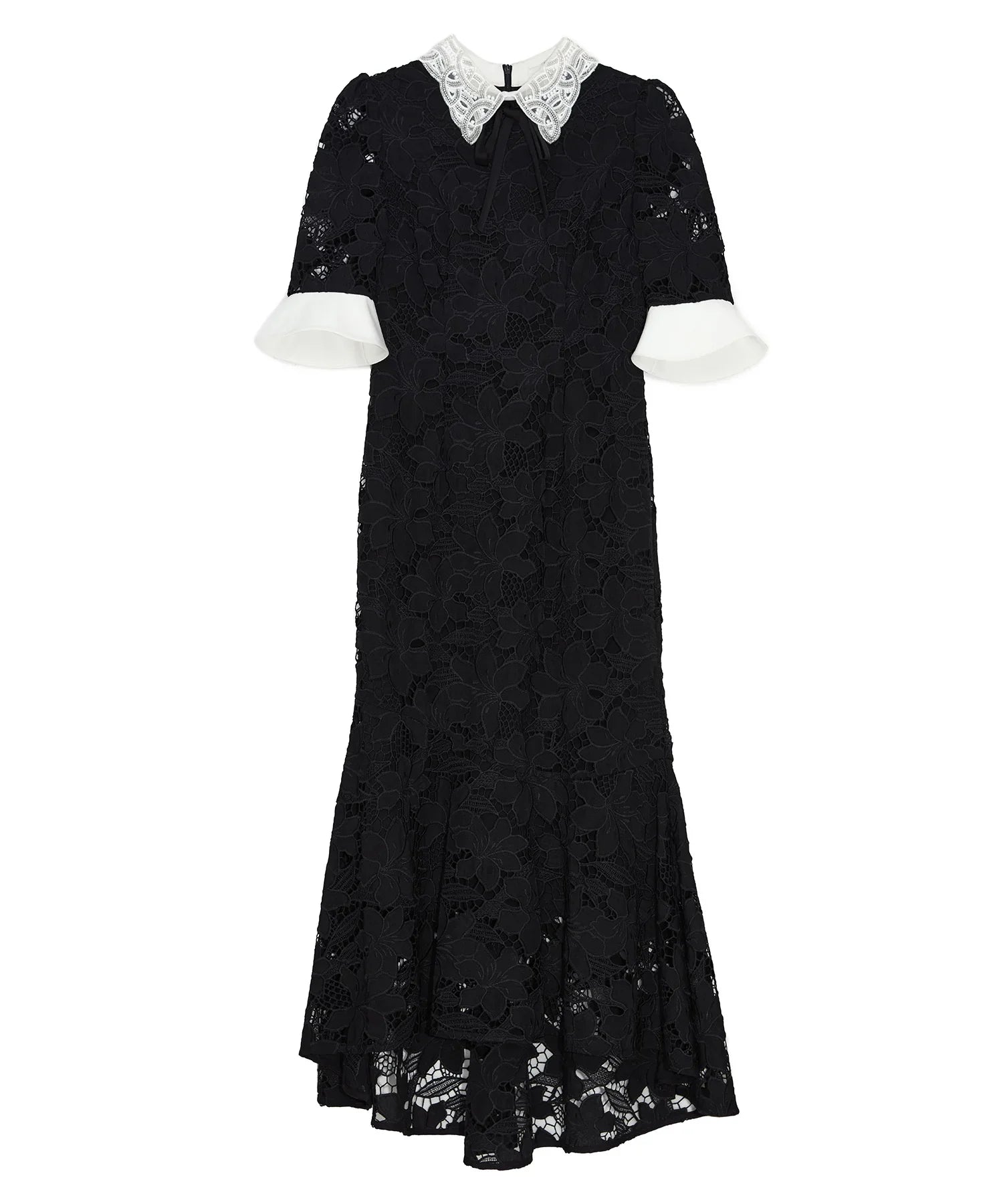 【一部当日発送】パールカラーボウタイフラワーレースフィッシュテールワンピースドレス