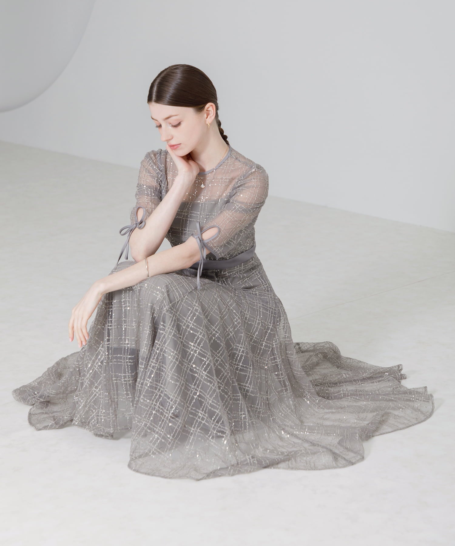 【当日発送】チェックスパンコールリボンワンピースドレス