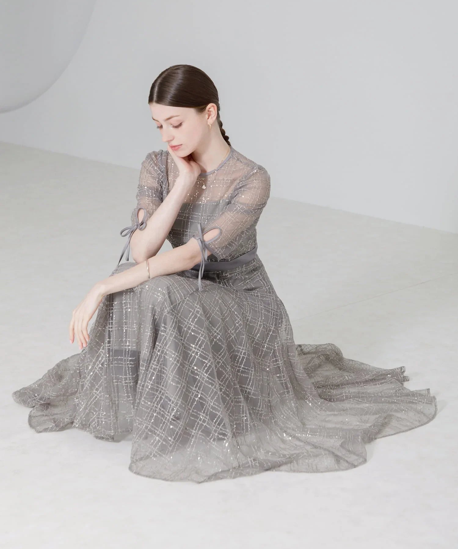 【当日発送】チェックスパンコールリボンワンピースドレス