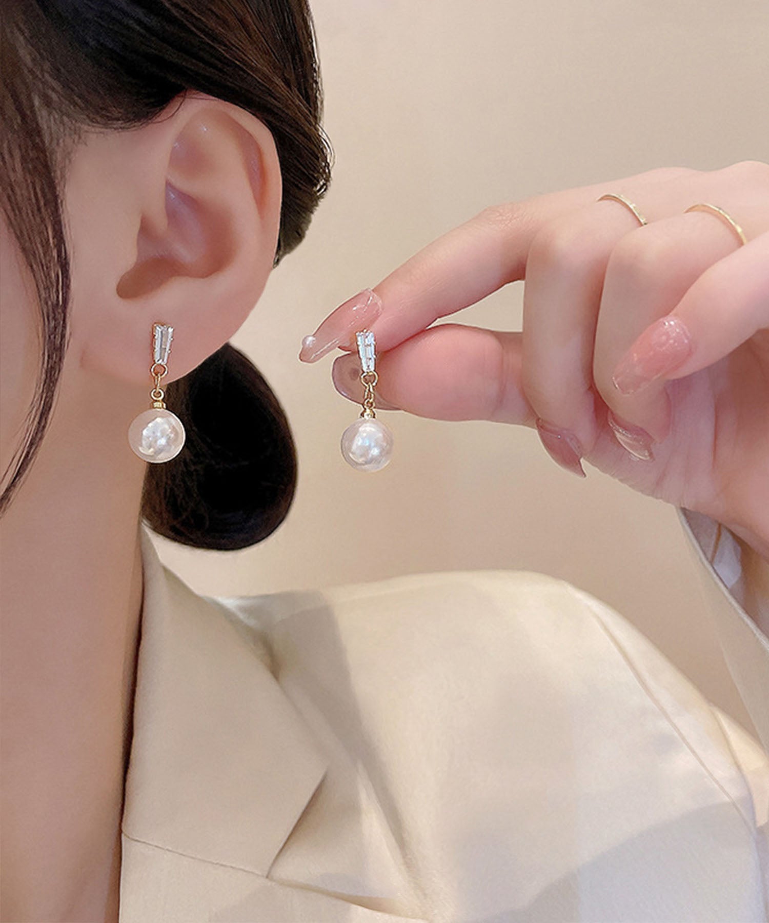 【当日発送】エレガントドロップパールショートピアス