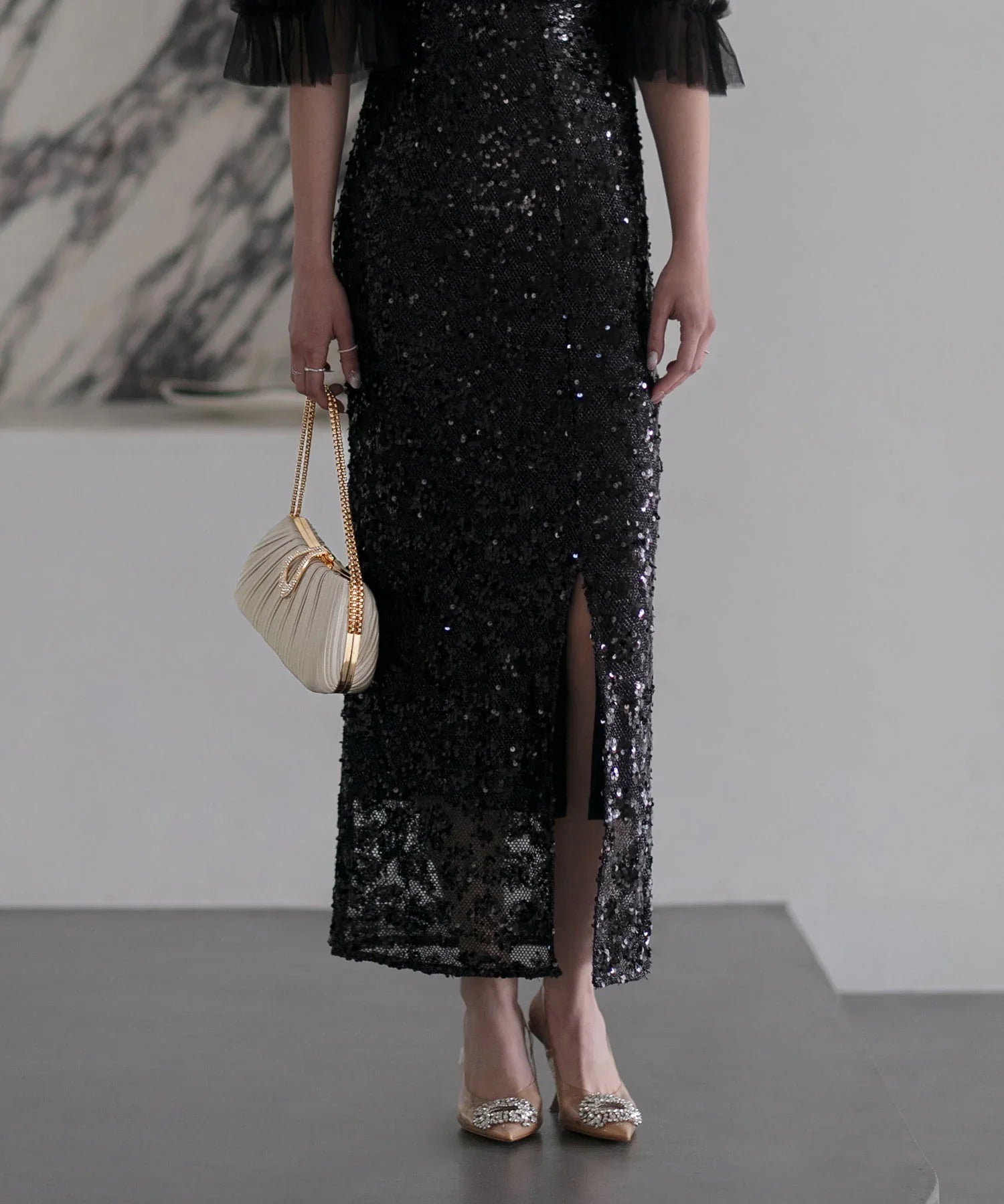 【当日発送】2WAYプリーツビジューゴールドチェーンバッグ