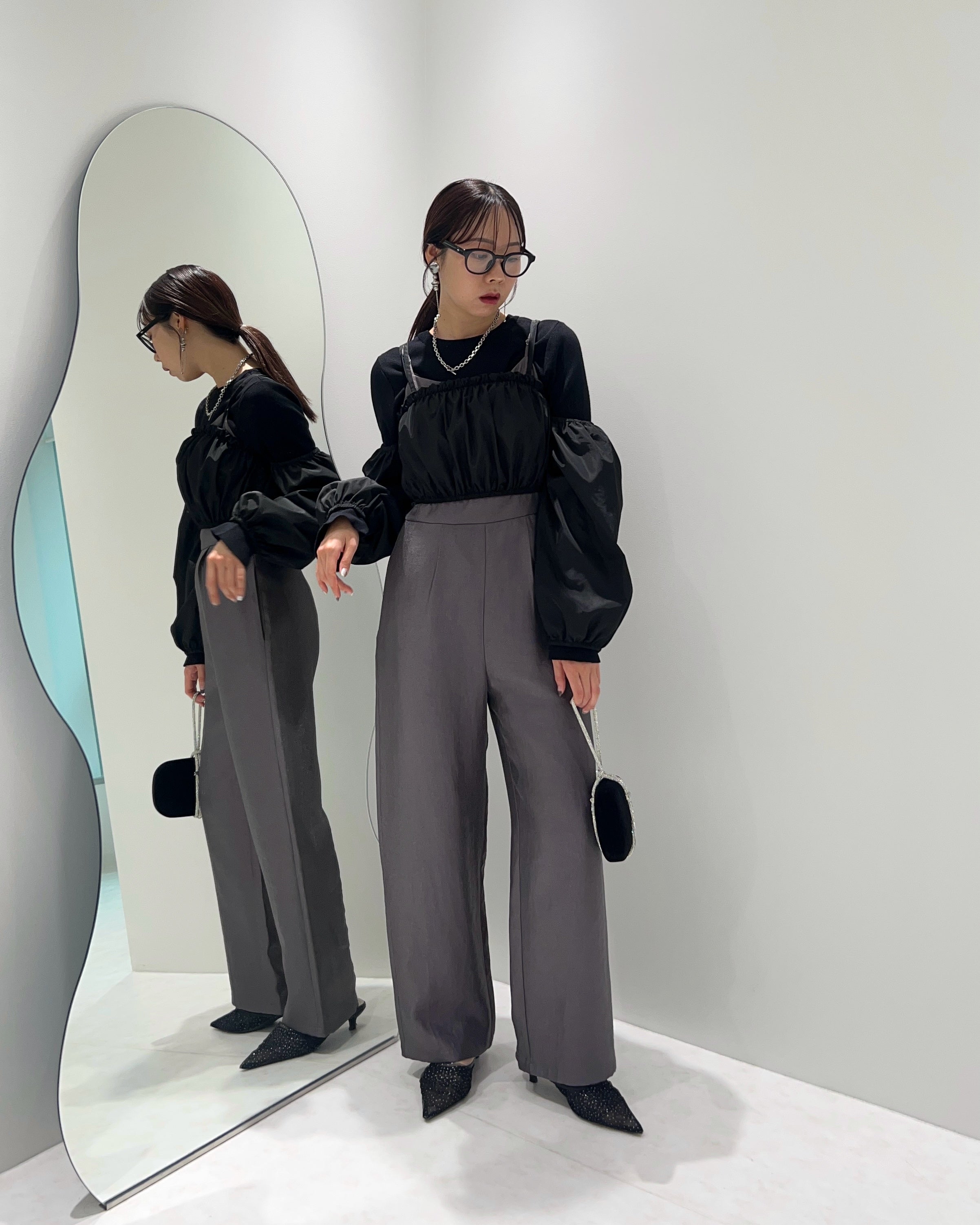 【当日発送】ドットスパンコールリボンボレロオールインワンパンツドレス