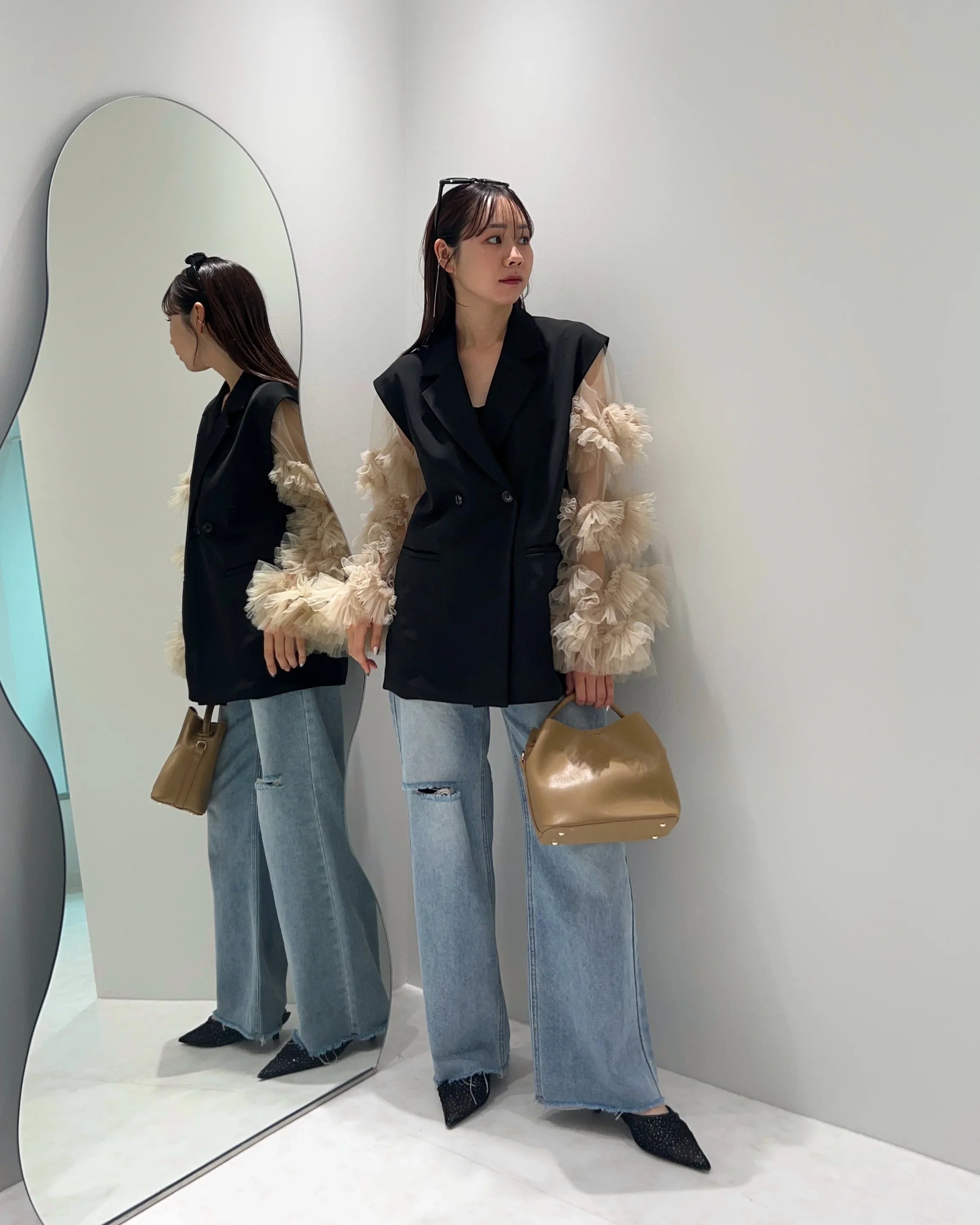 【当日発送】ボリュームチュールスリーブオールインワンパンツドレス