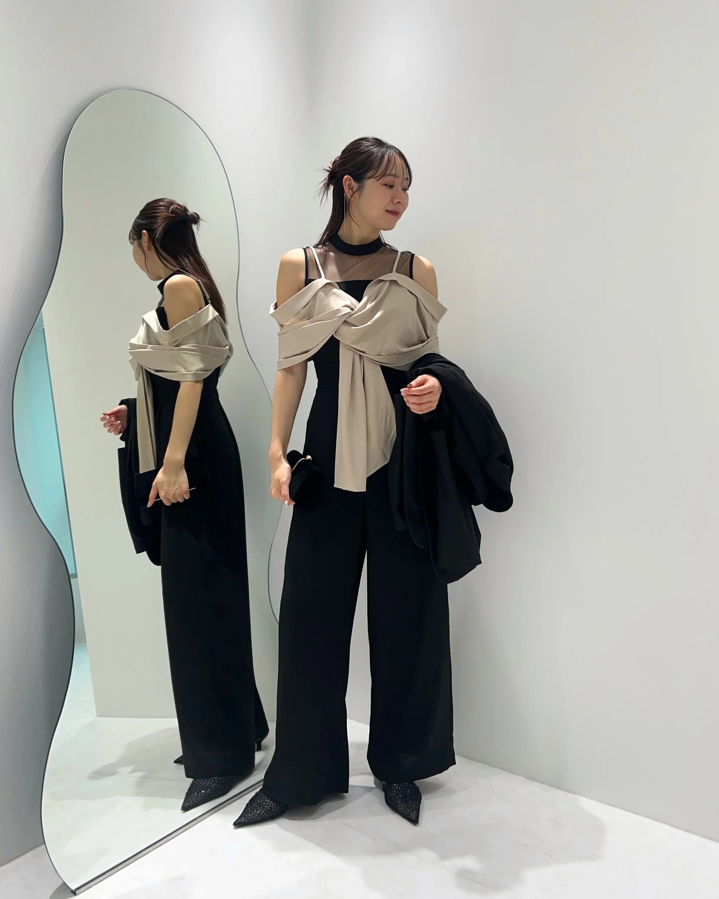 【SOLD OUT】2WAYリボンボレロドットストーンワンピースドレス