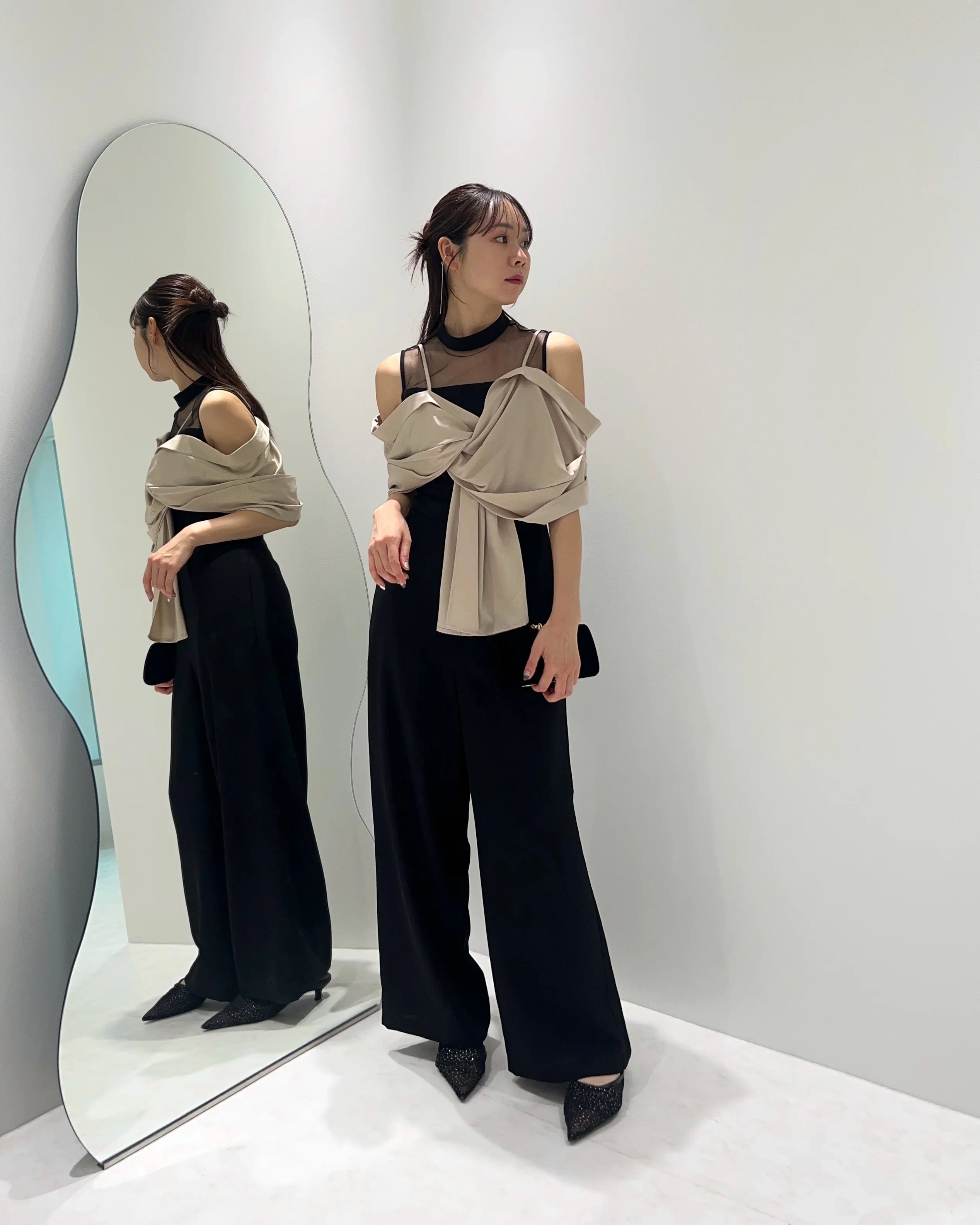 【SOLD OUT】2WAYリボンボレロドットストーンワンピースドレス