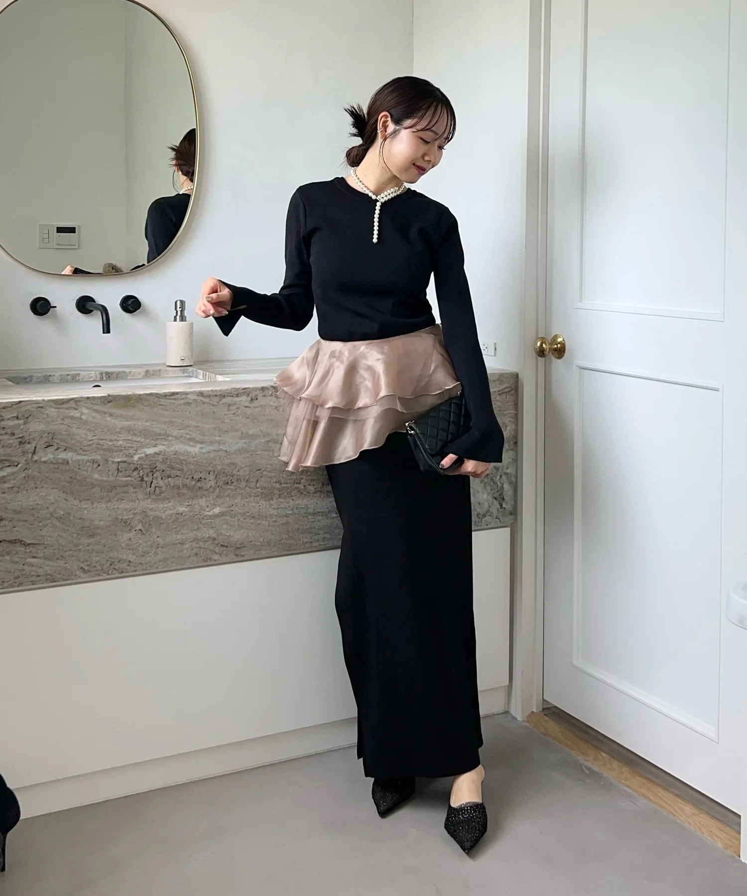 【当日発送】アシンメトリーティアードフリル3WAYベロアワンピースドレス