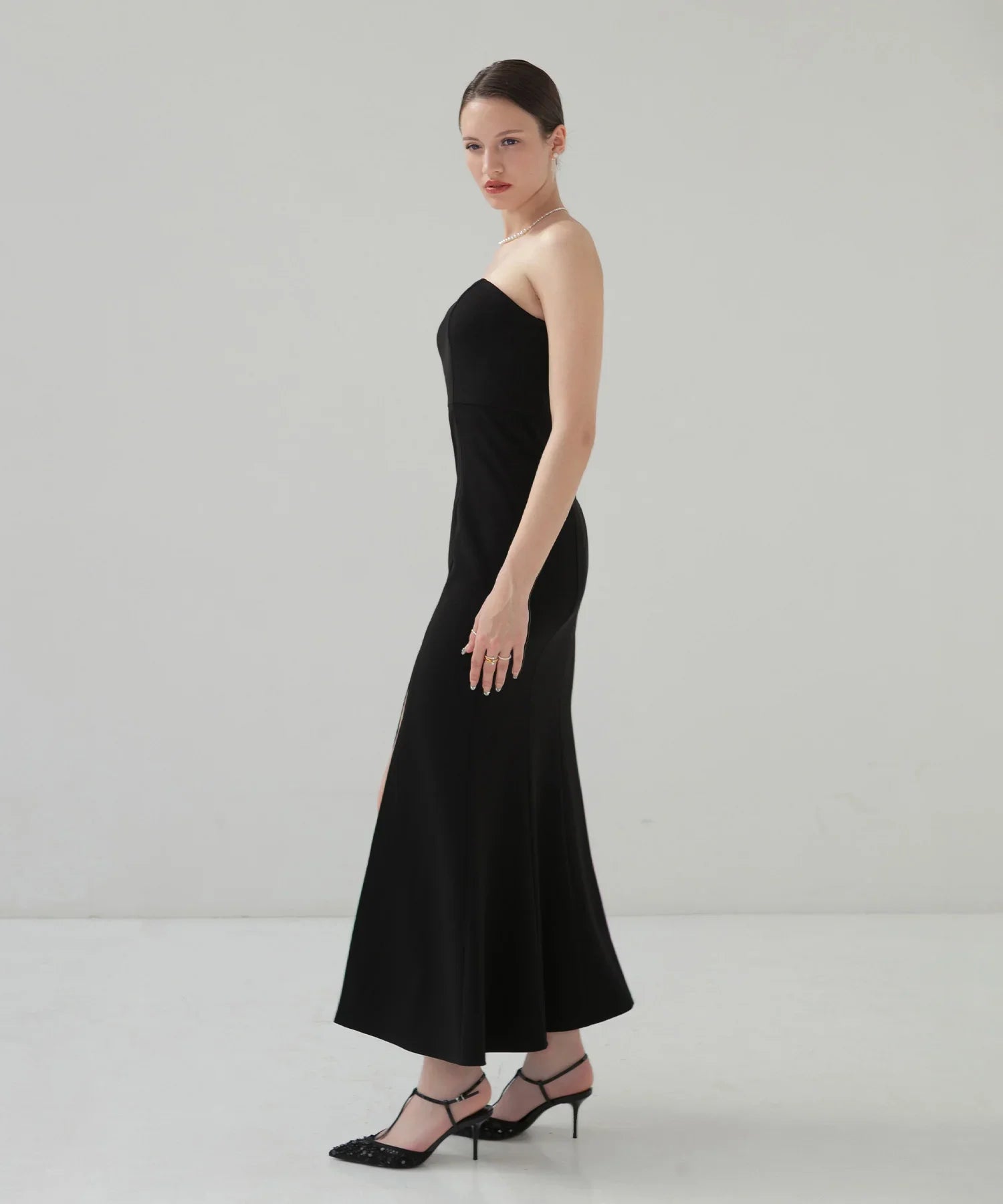 【LEJA LUXE】2WAY Stone Peplum Bustier Mermaid Dress