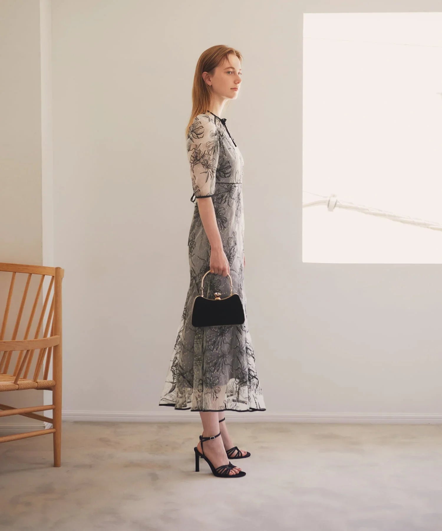 【當天出貨】碎花緞帶泡泡袖魚尾裙