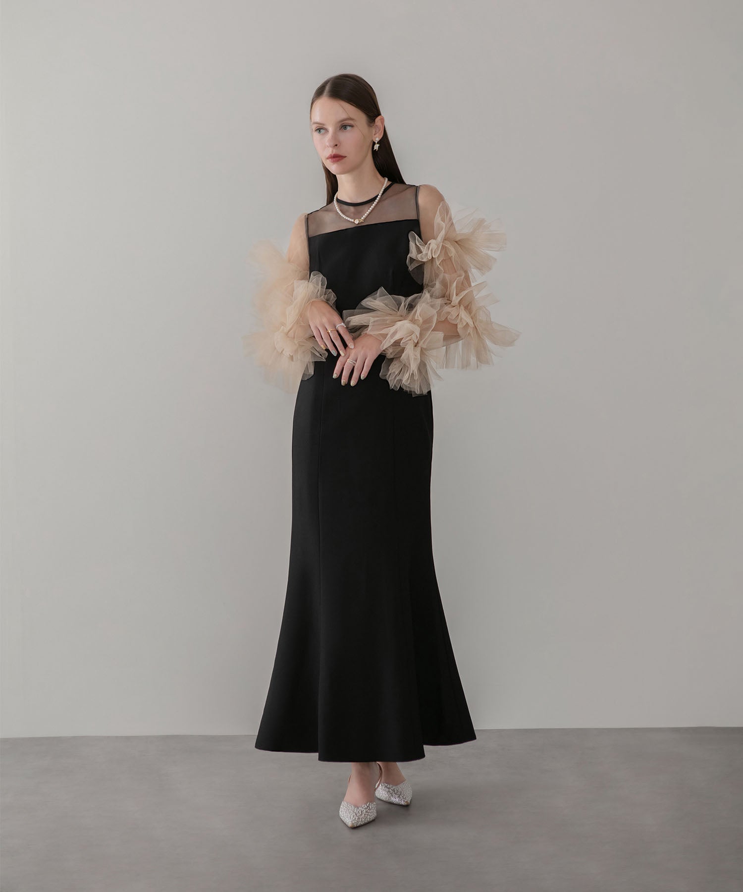 【当日発送】ボリュームチュールスリーブベストセットアップドレス