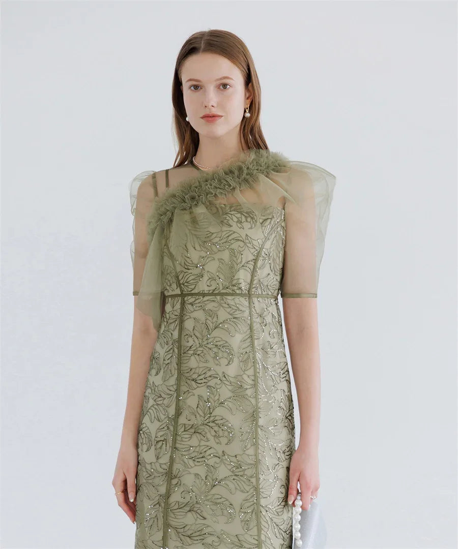 【当日発送】3WAYフラワーチュールアシンメトリーIラインワンピースドレス