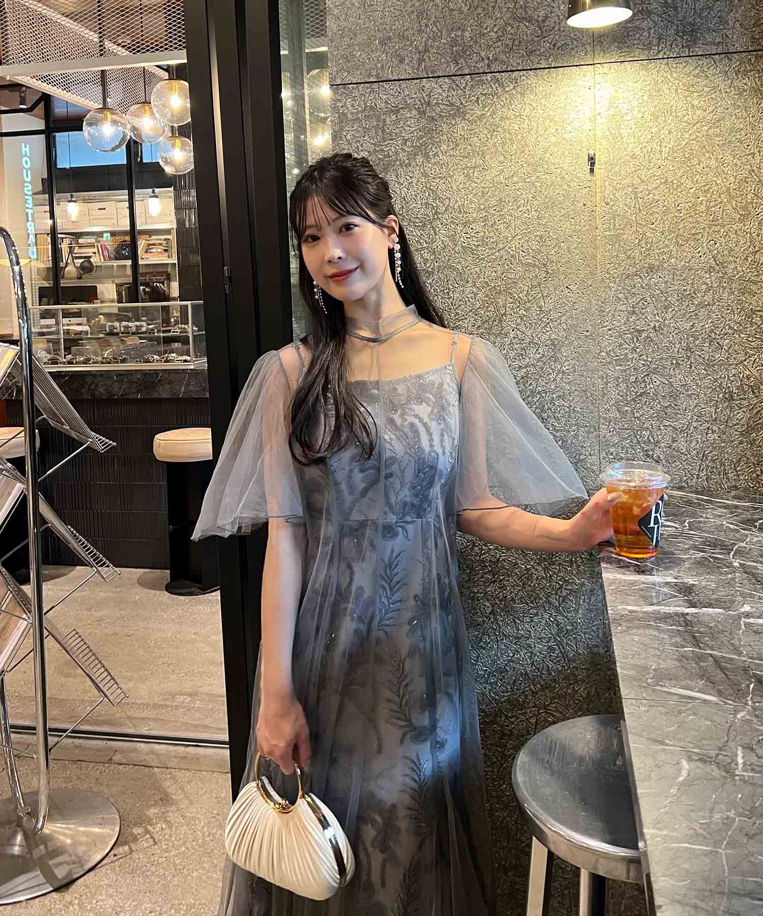 【当日発送】バックリボンスパンコールシアーワンピースセットドレス