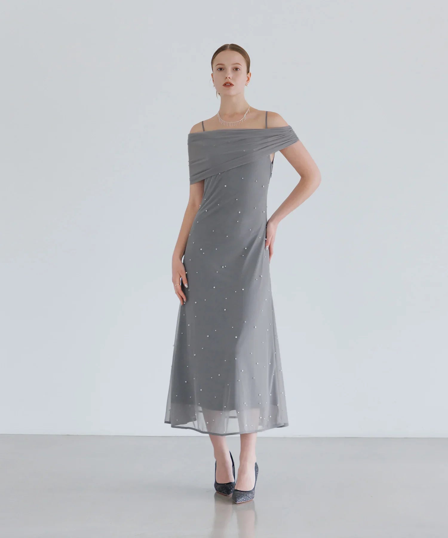 【一部当日発送】2WAYチュールトップスパールAラインワンピースドレス